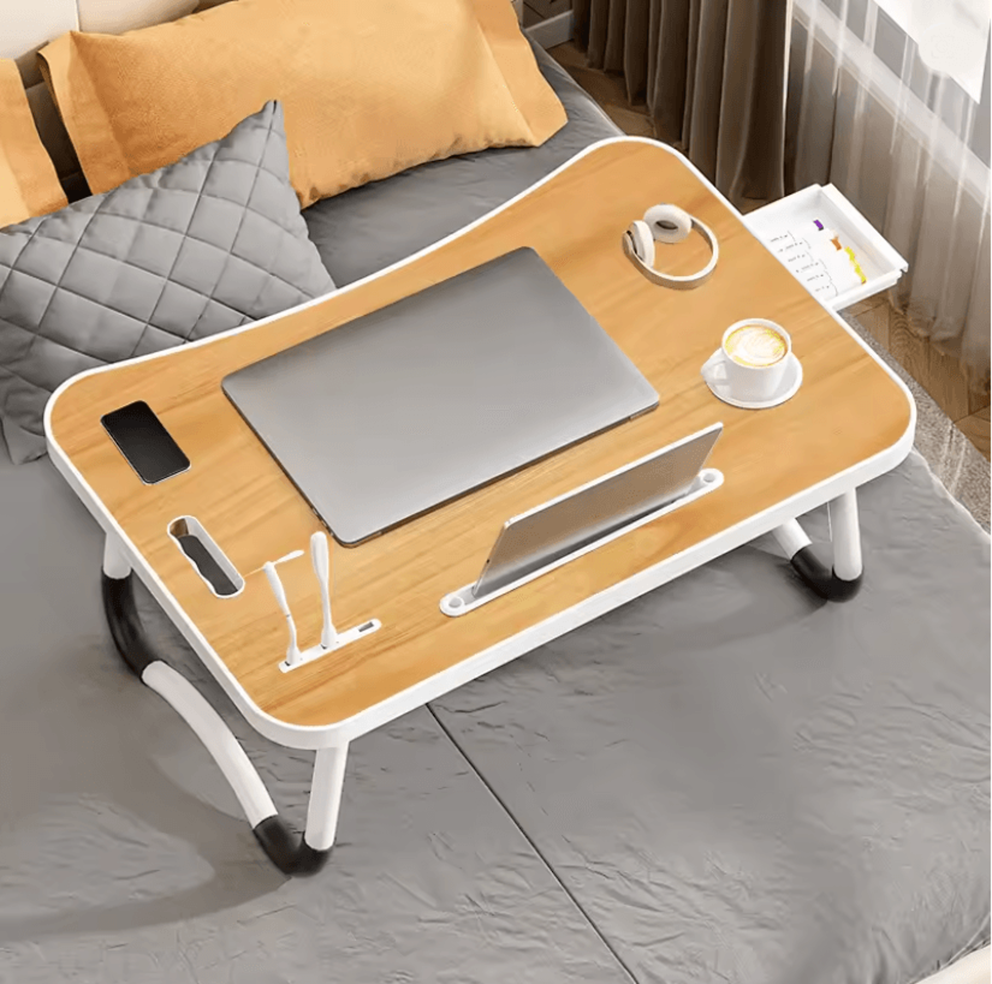 portable laptop desk foldable bed table with usb light and fan