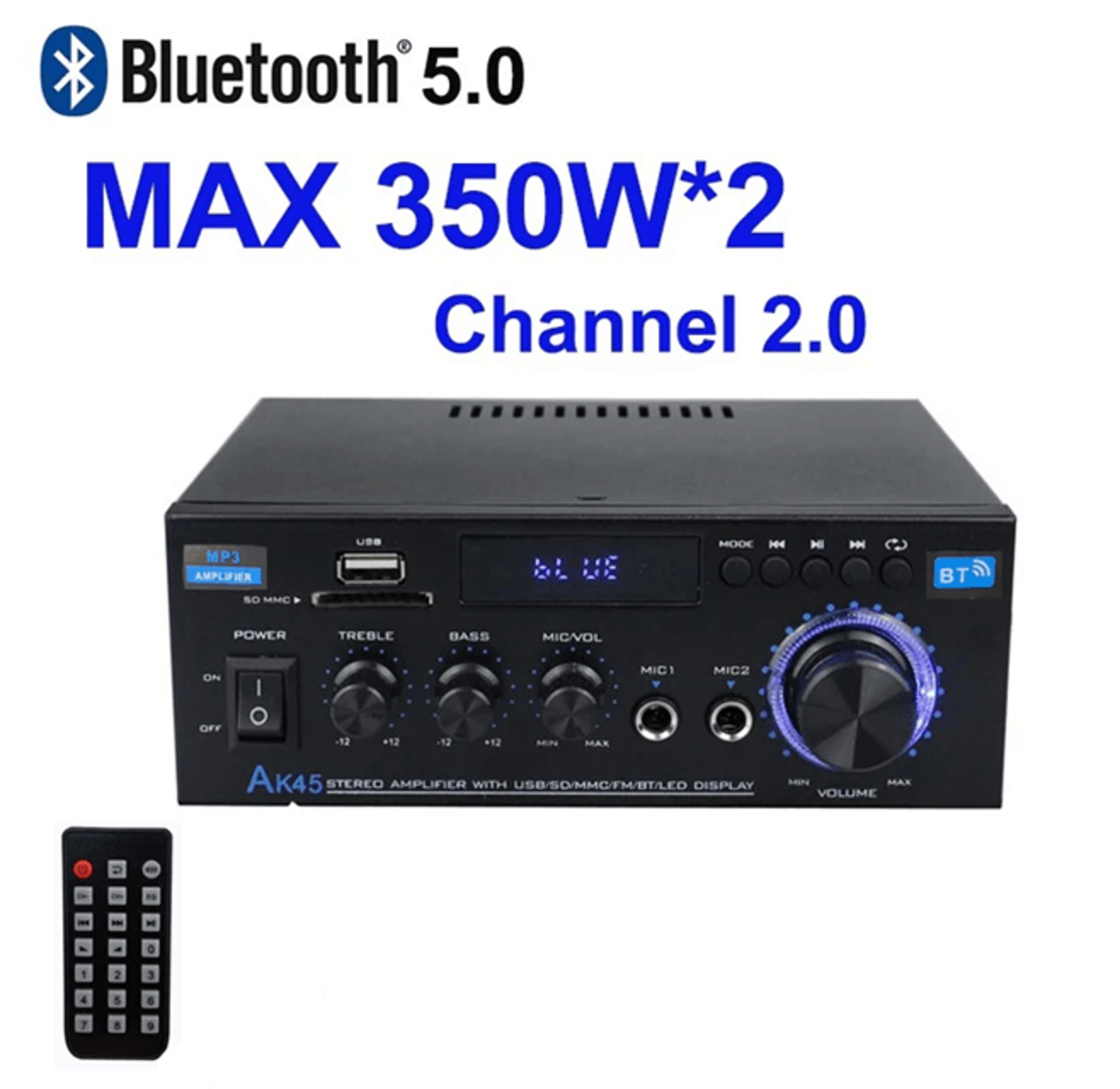 ak45 hifi bluetooth audio amplifier stereo power amp for home and car speakers