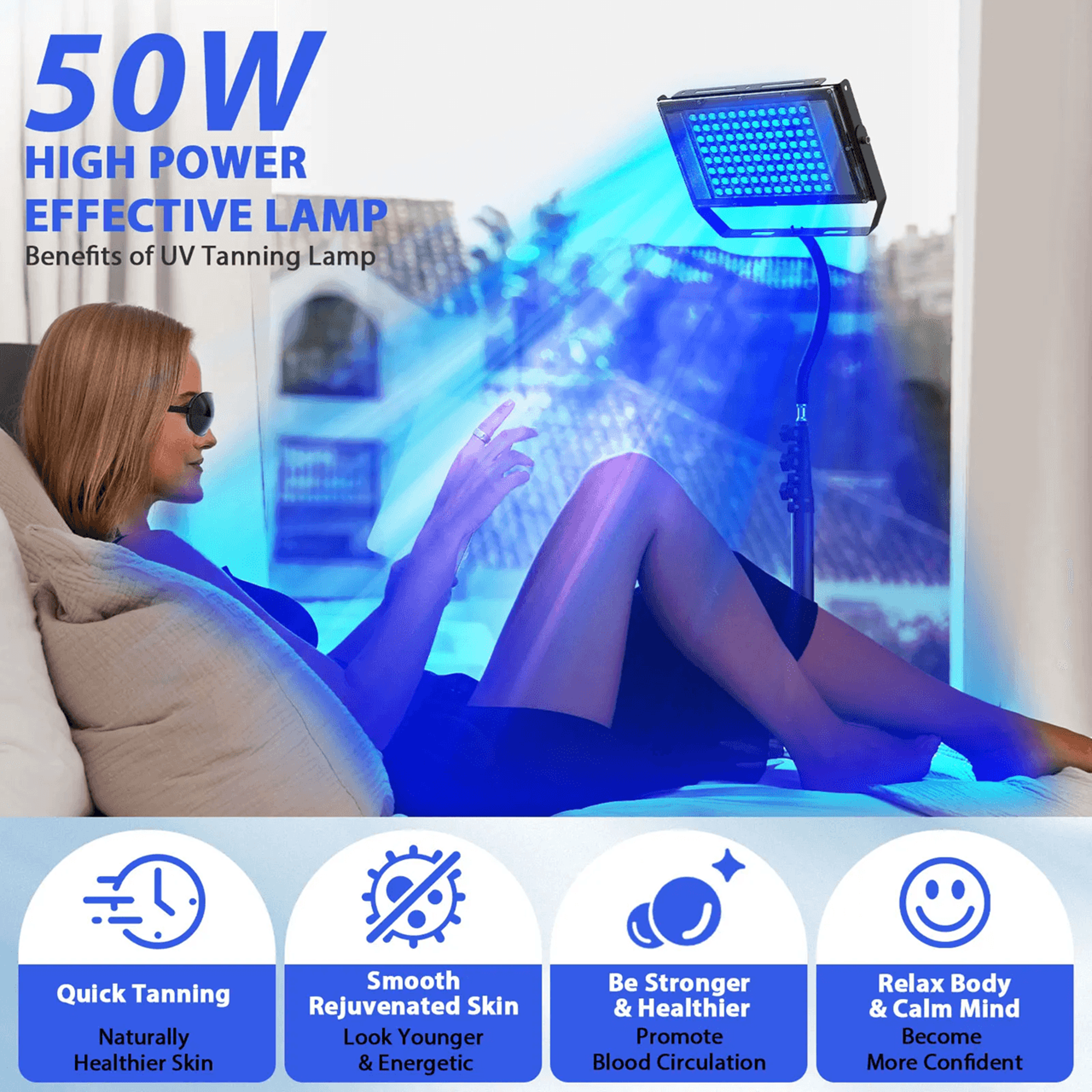 50w ultraviolet tanning lamp with tripod and blue light for skin care and body tanning