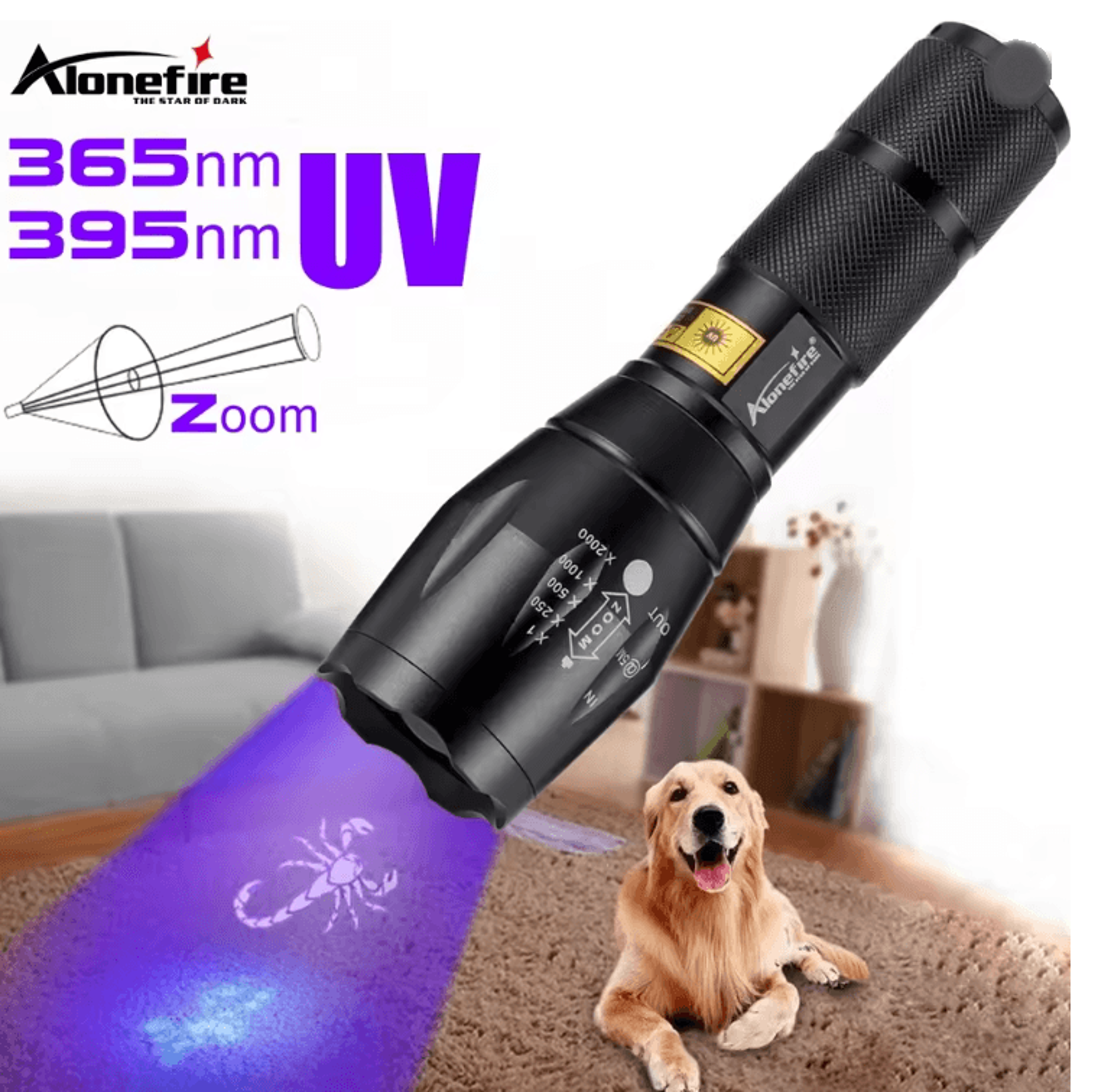 uv led flashlight 365nm 395nm black light torch for pet stain detection and money authentication