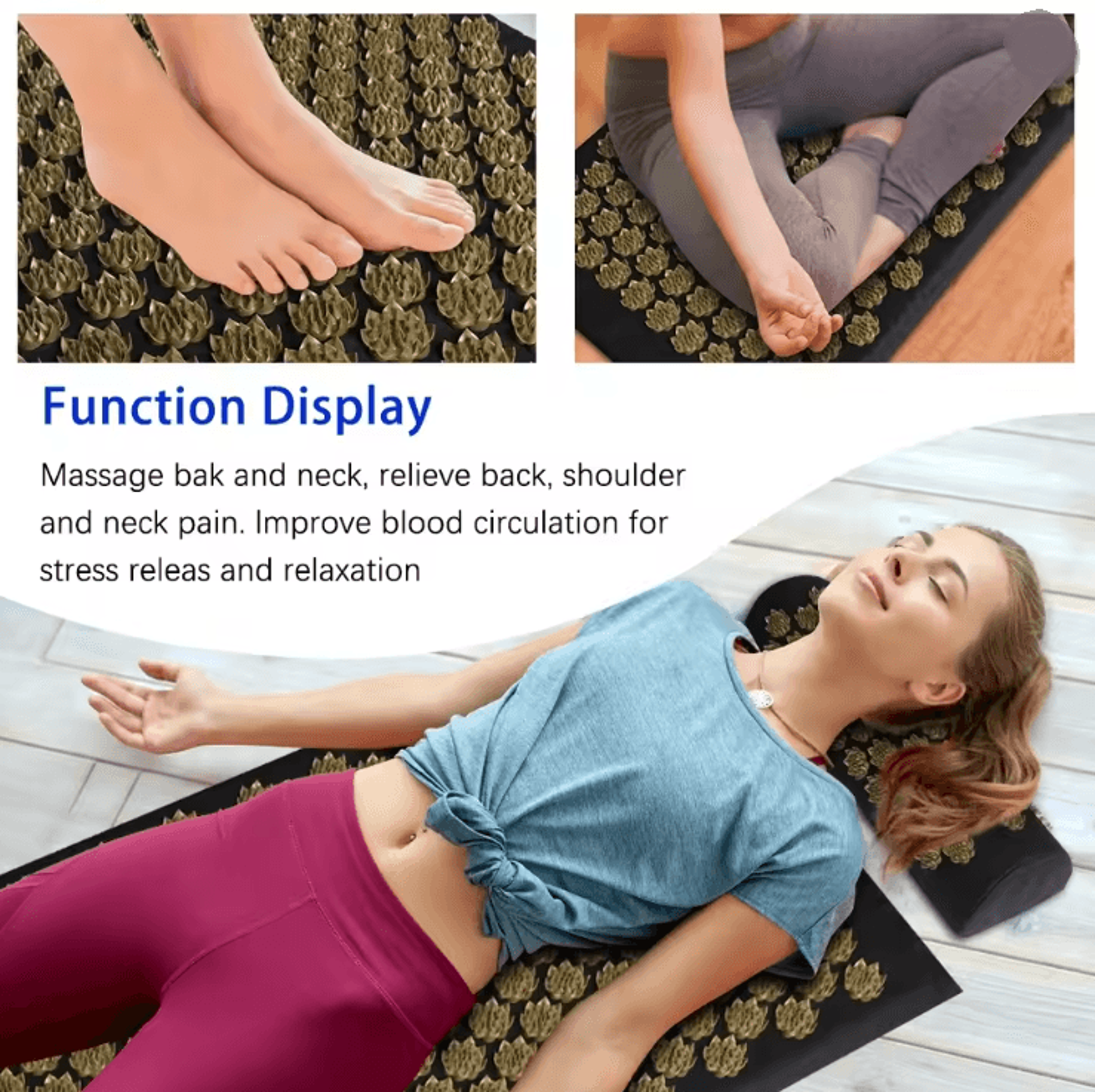 Eco Acupressure Massage Mat With Lotus Spike Design For Back Neck And Foot Relaxation 1