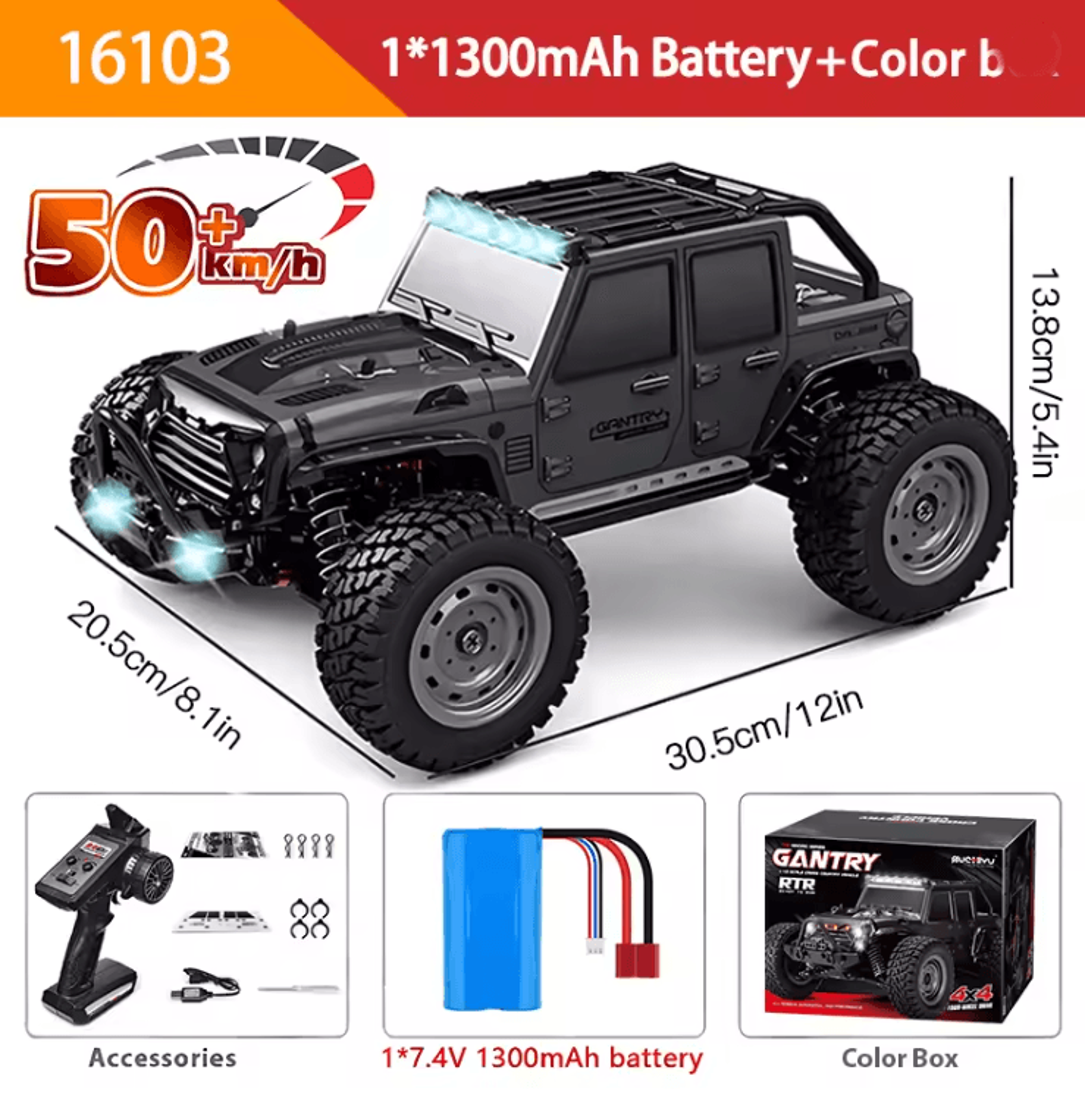 1 To 16 Scale 4WD RC Car With LED Lights High Speed 70KMH Drift Monster Truck 8
