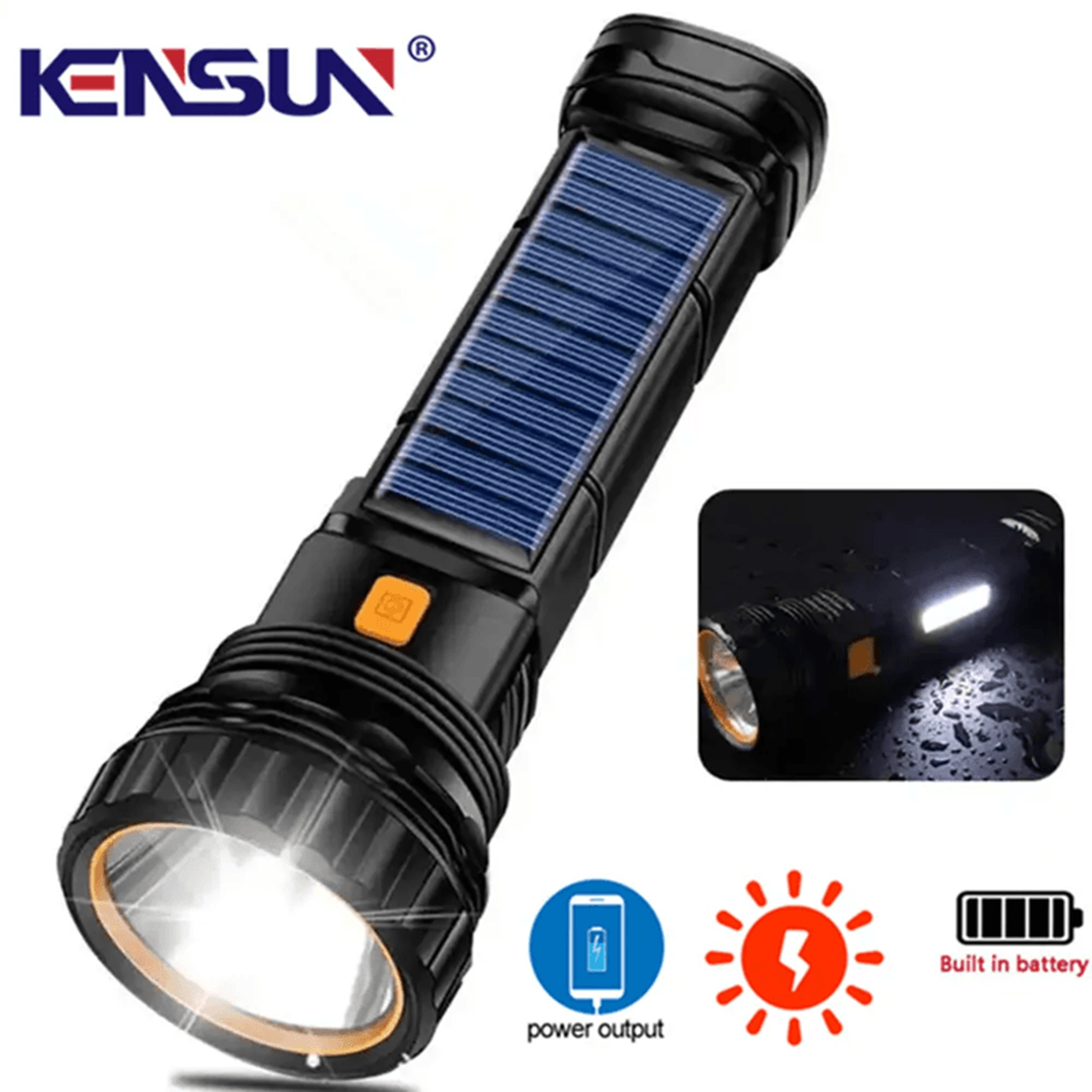 solar led flashlight with power bank and emergency torch