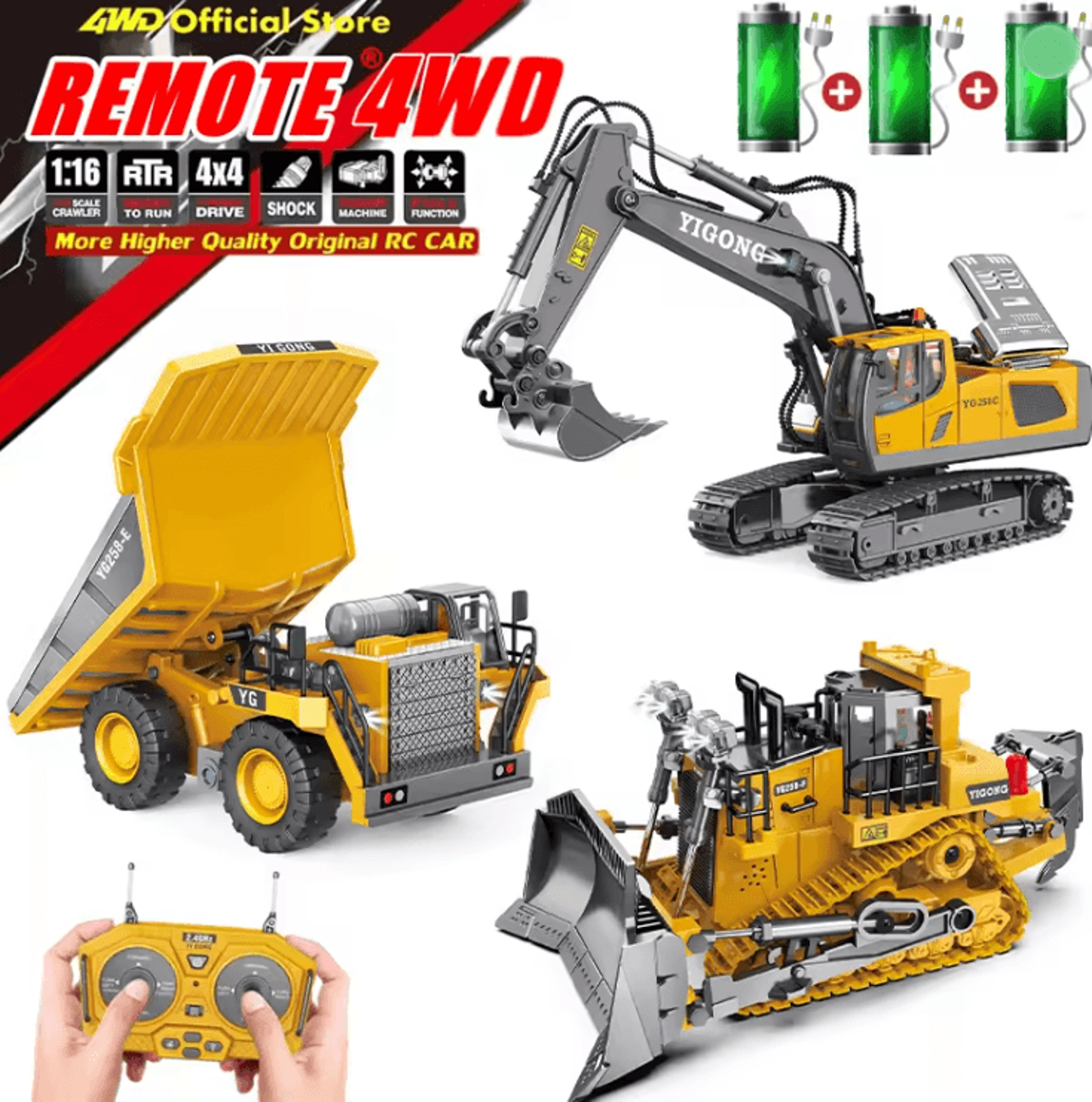 4wd remote control excavator and construction truck toy