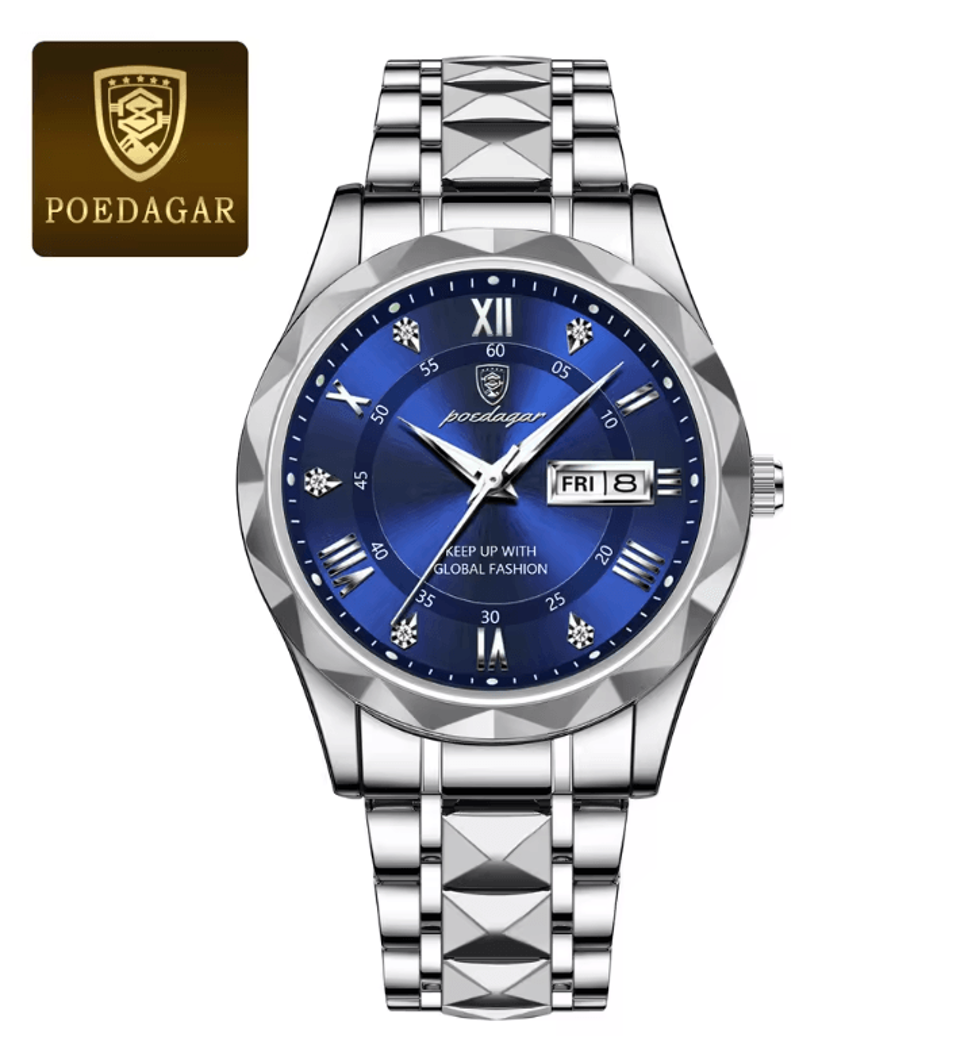 PrestigeTime Luxury Stainless Steel Mens Watch With Luminous Dial And Waterproof Design 8
