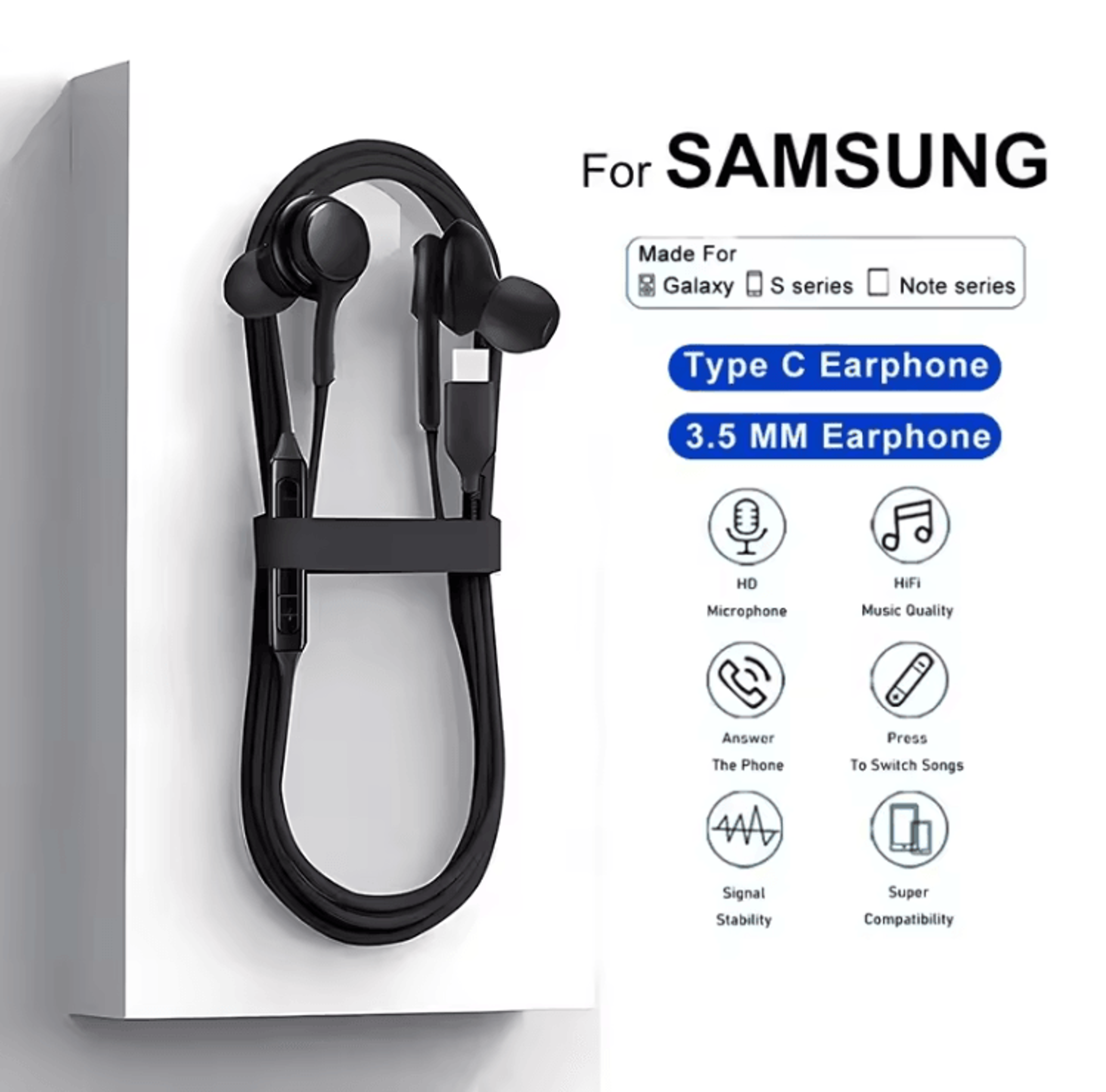 soundflow type c wired earphones for samsung galaxy with deep bass and clear audio