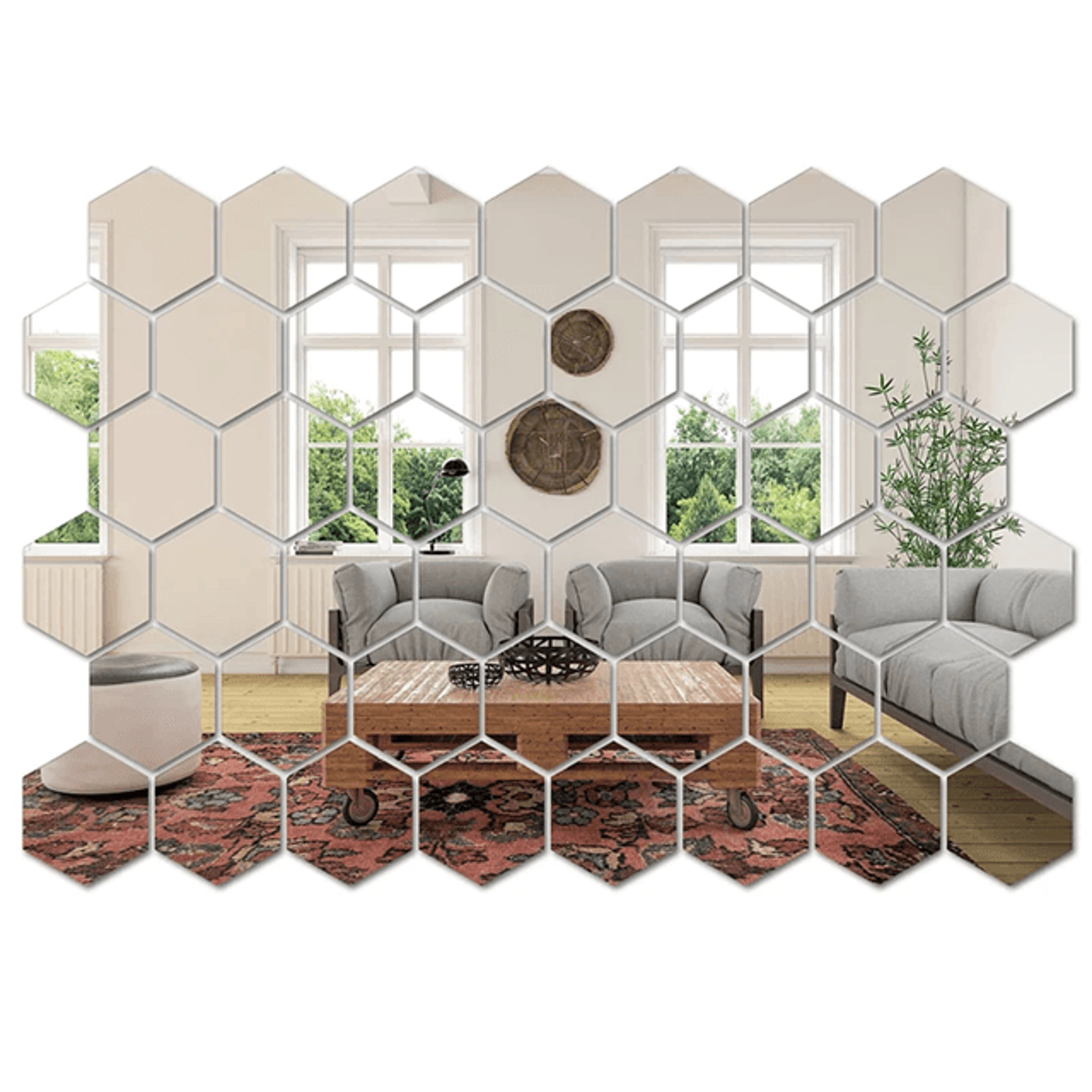 reflectahex diy mirror wall stickers – 45 piece hexagon decorative wall art set