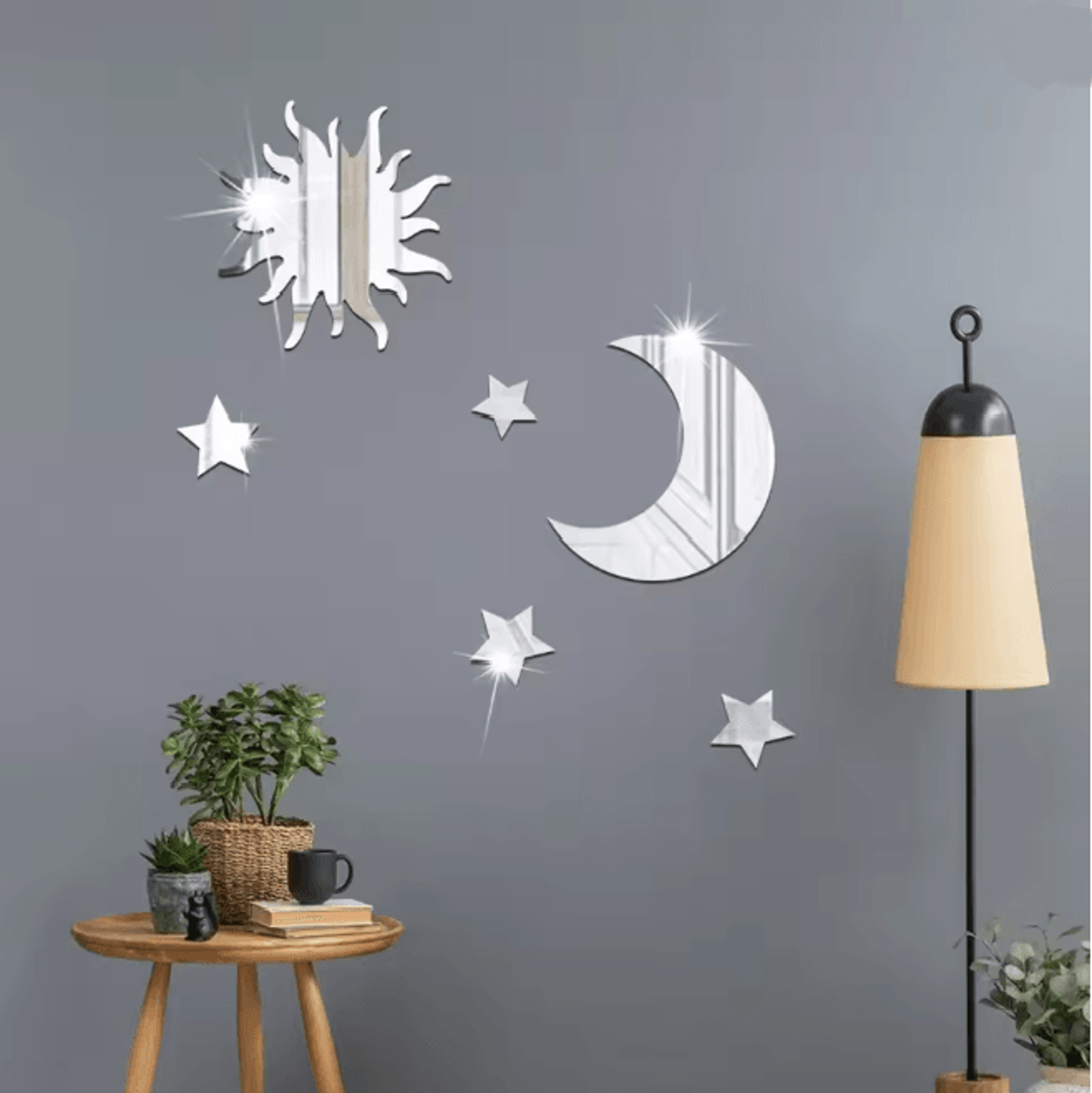 LunaReflections Star And Moon Acrylic Wall Mirror Set 3