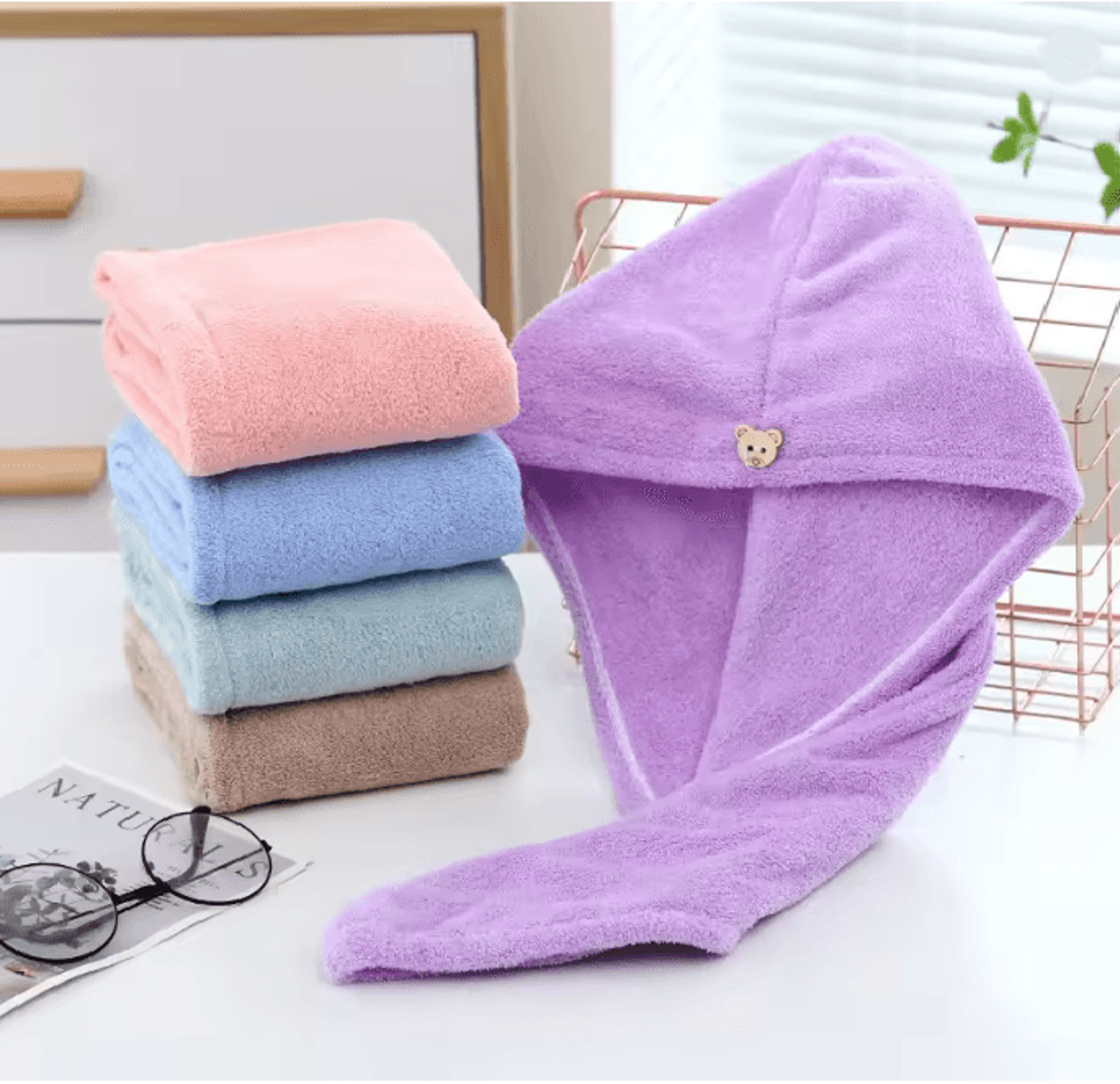 soft microfiber quick dry hair towel cap