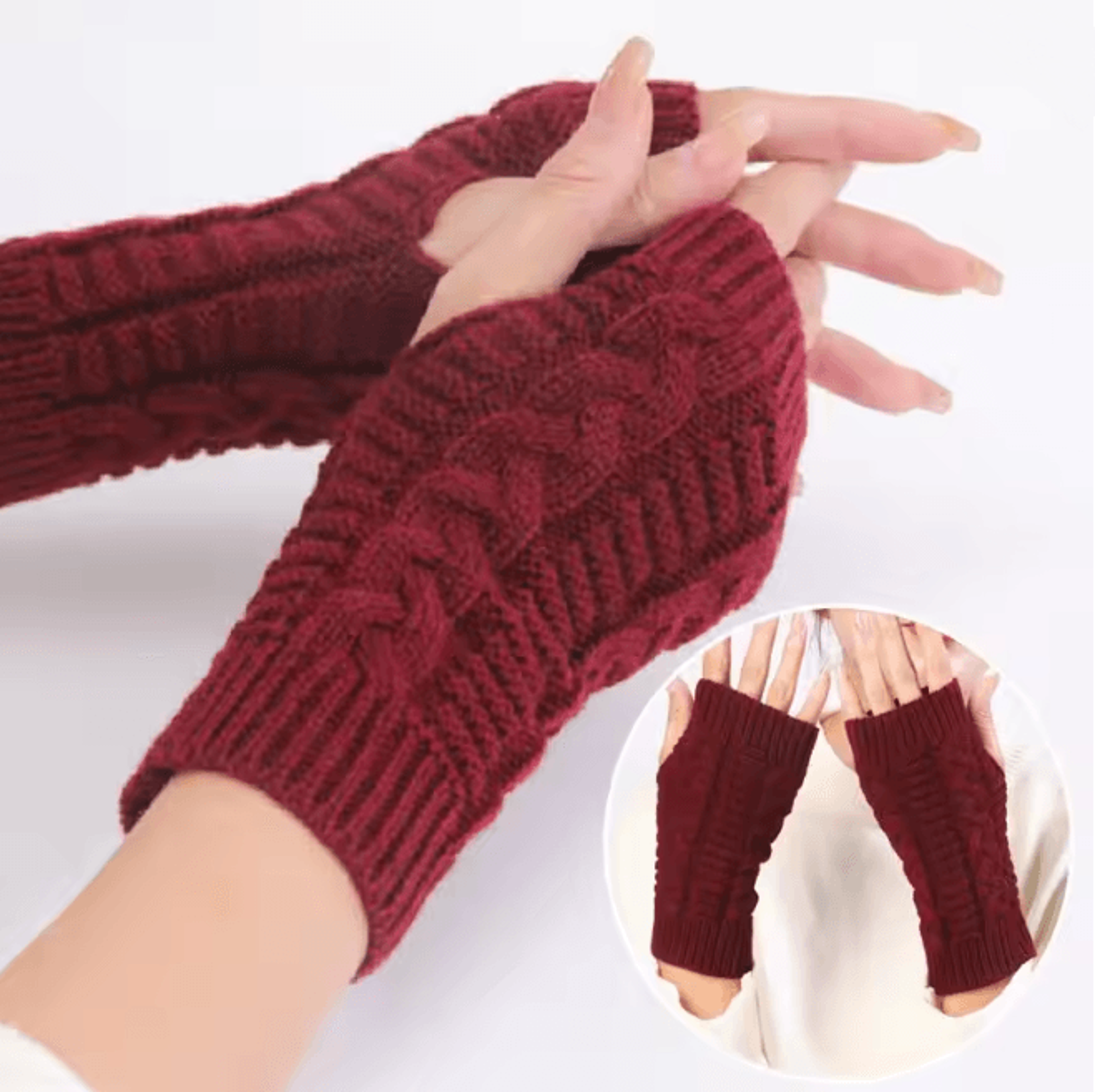 chunky knit faux wool fingerless gloves
