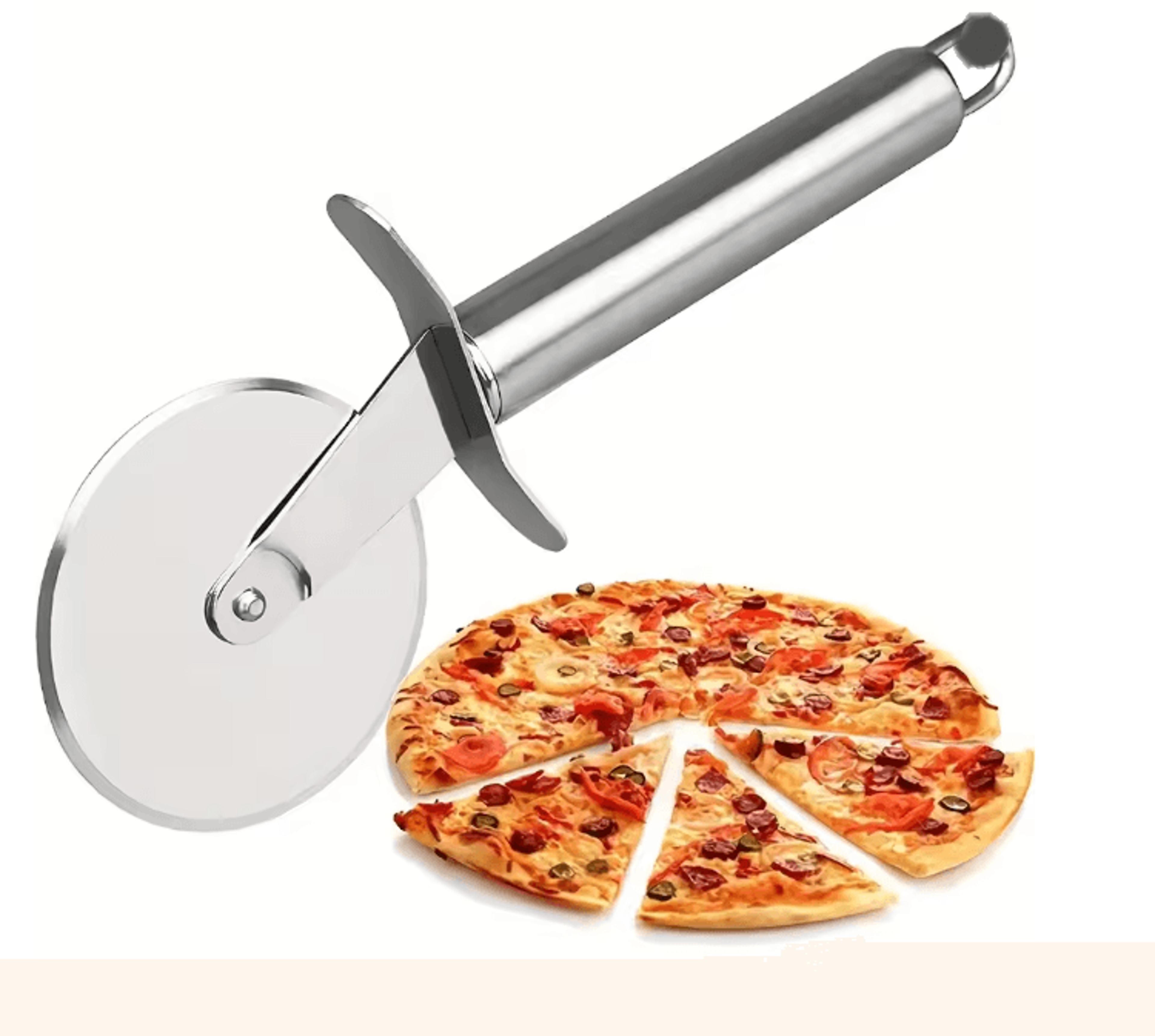 stainless steel kitchen pizza cutter wheel and server