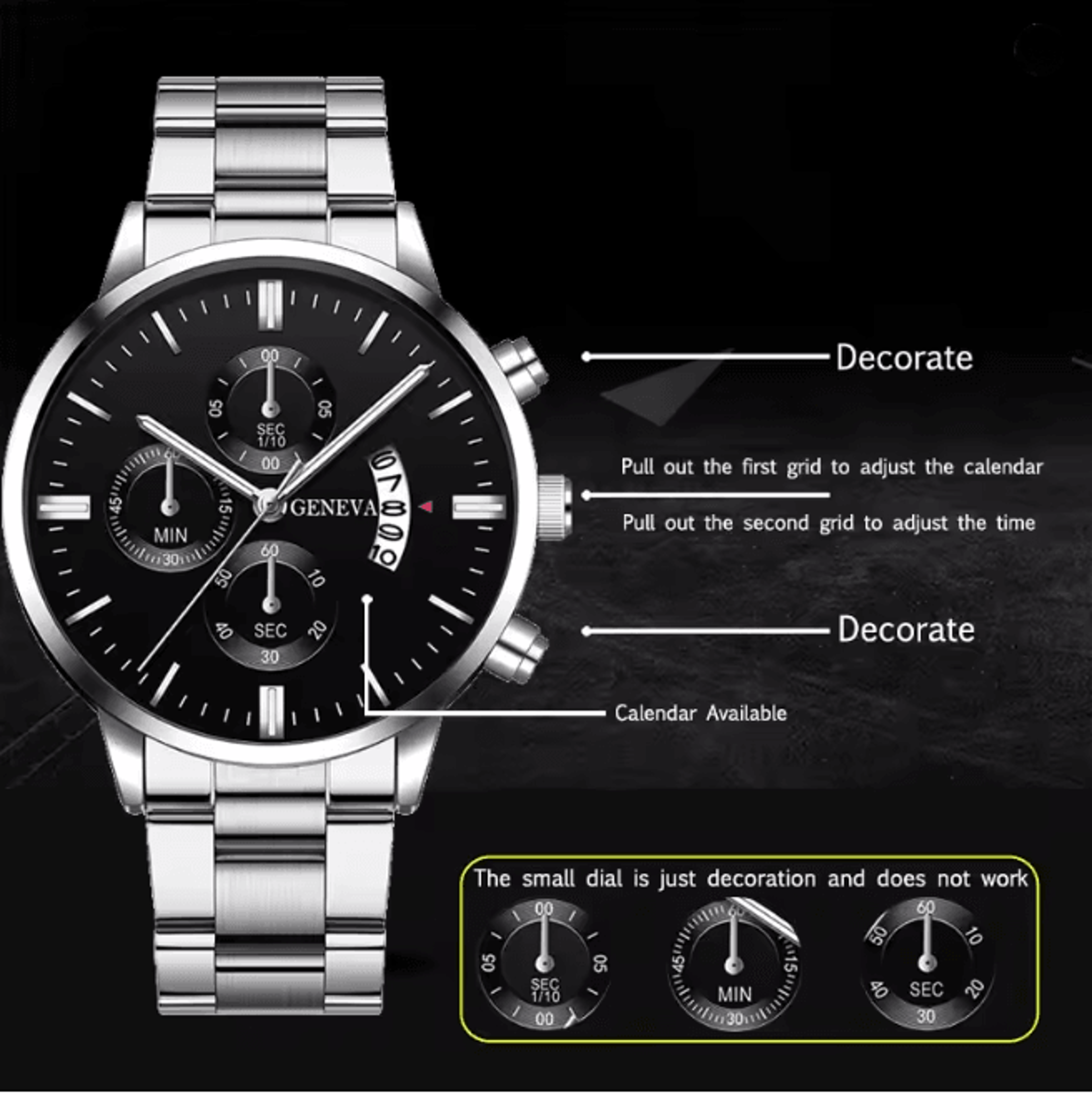 Silver Stainless Steel Luxury Quartz Watch 1