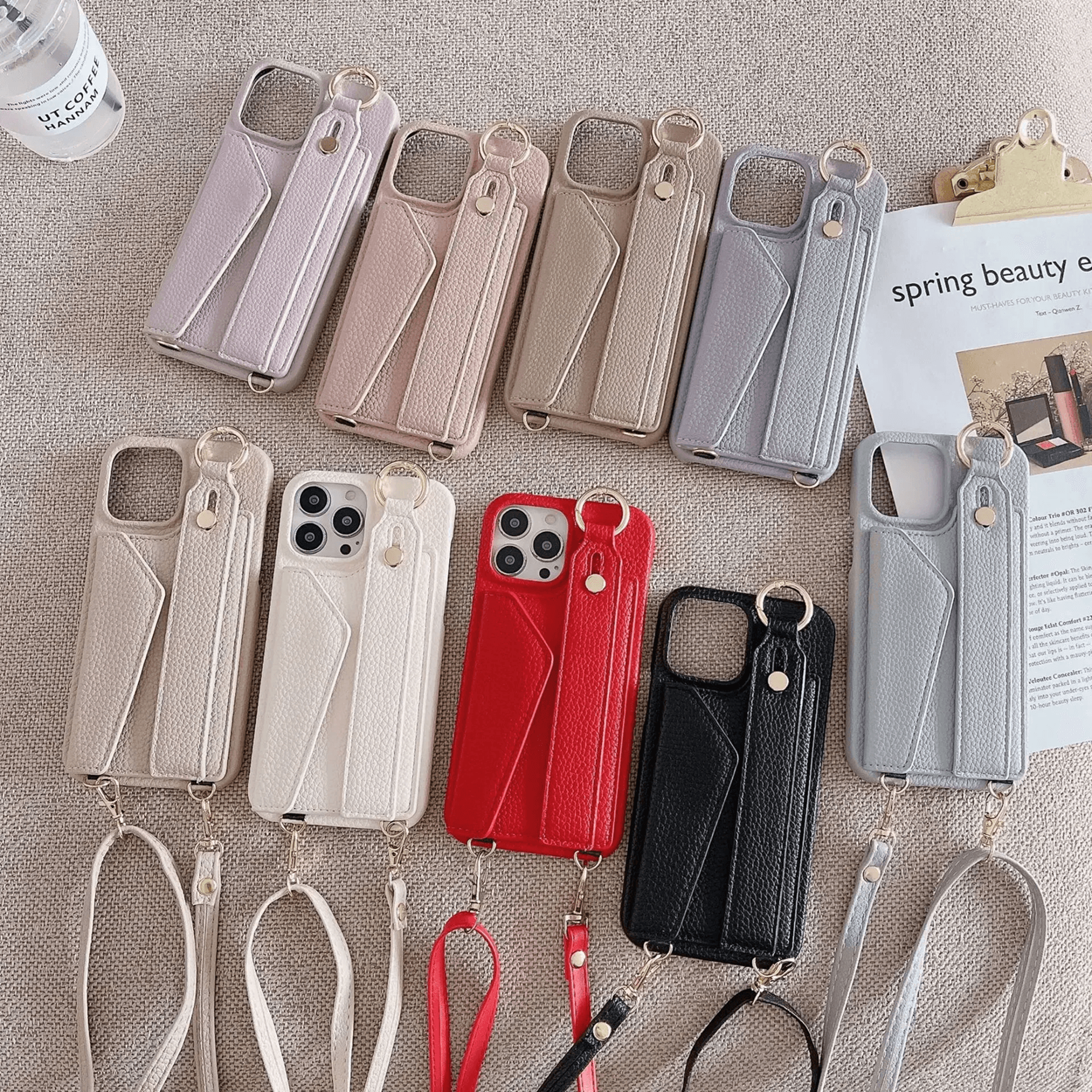 leather crossbody wallet phone case with ring holder and lanyard for iphone