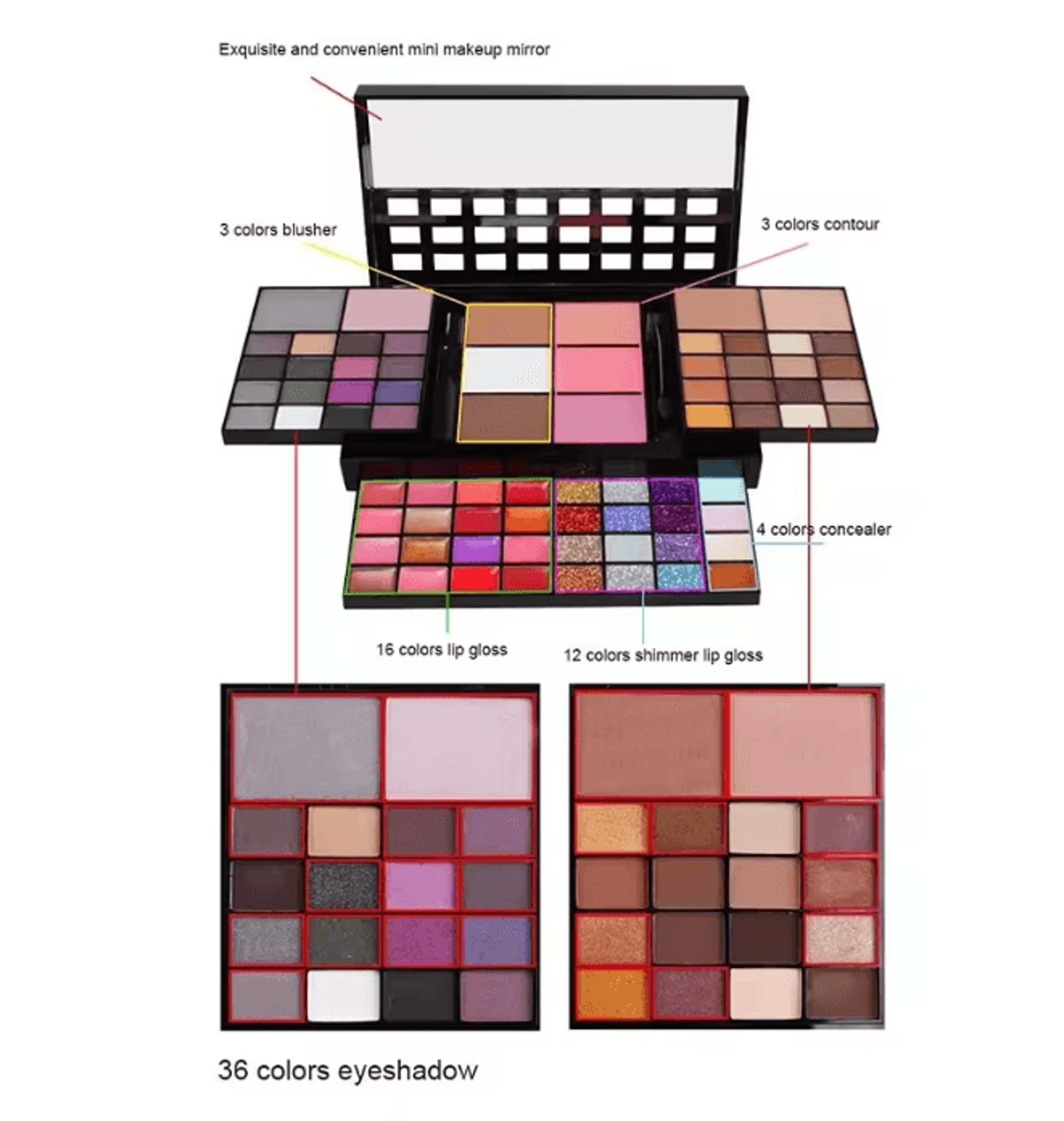 Large Color Glitter Eyeshadow Palette Matte And Shimmer Long Lasting 1