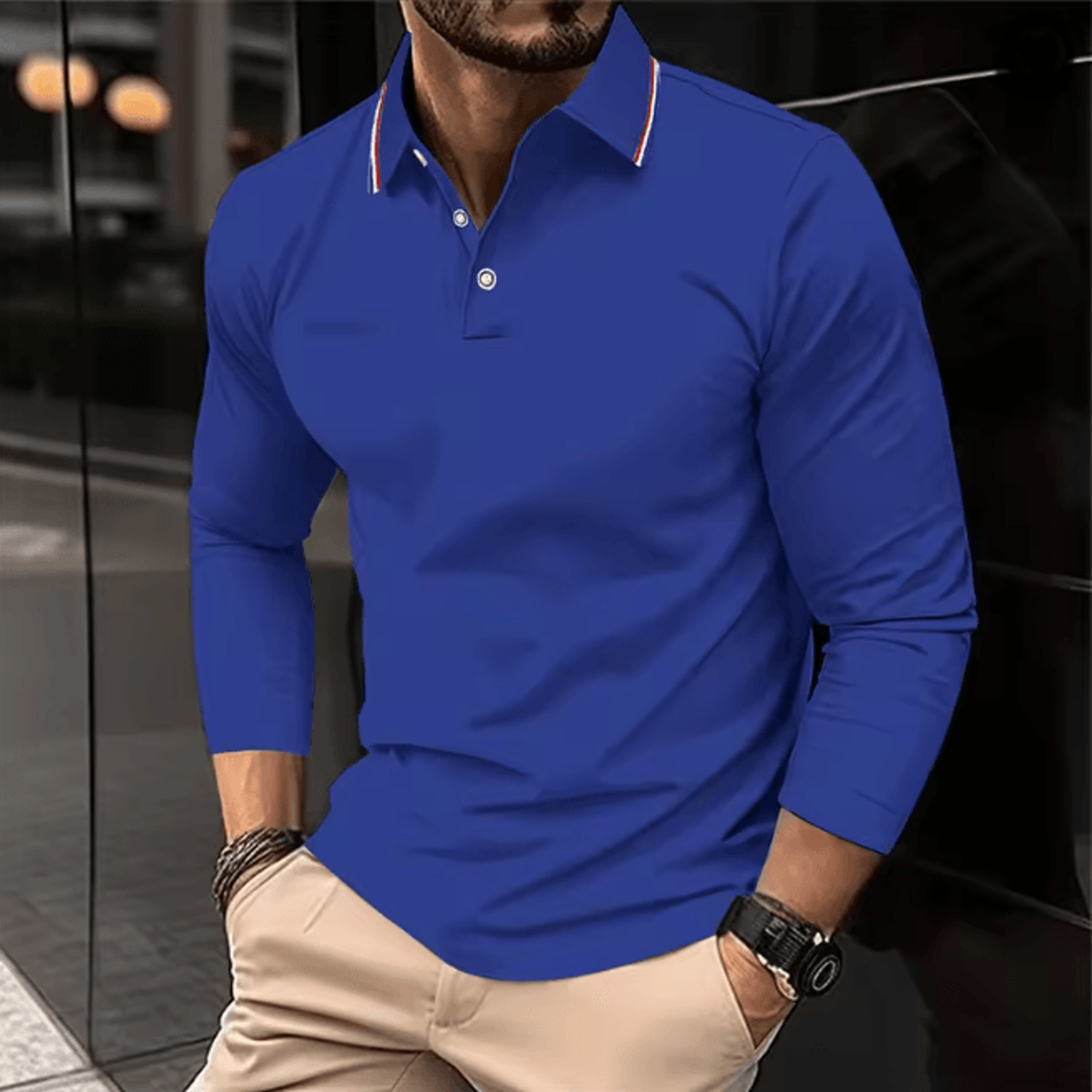 mens summer long sleeve lapel polo shirt breathable casual top