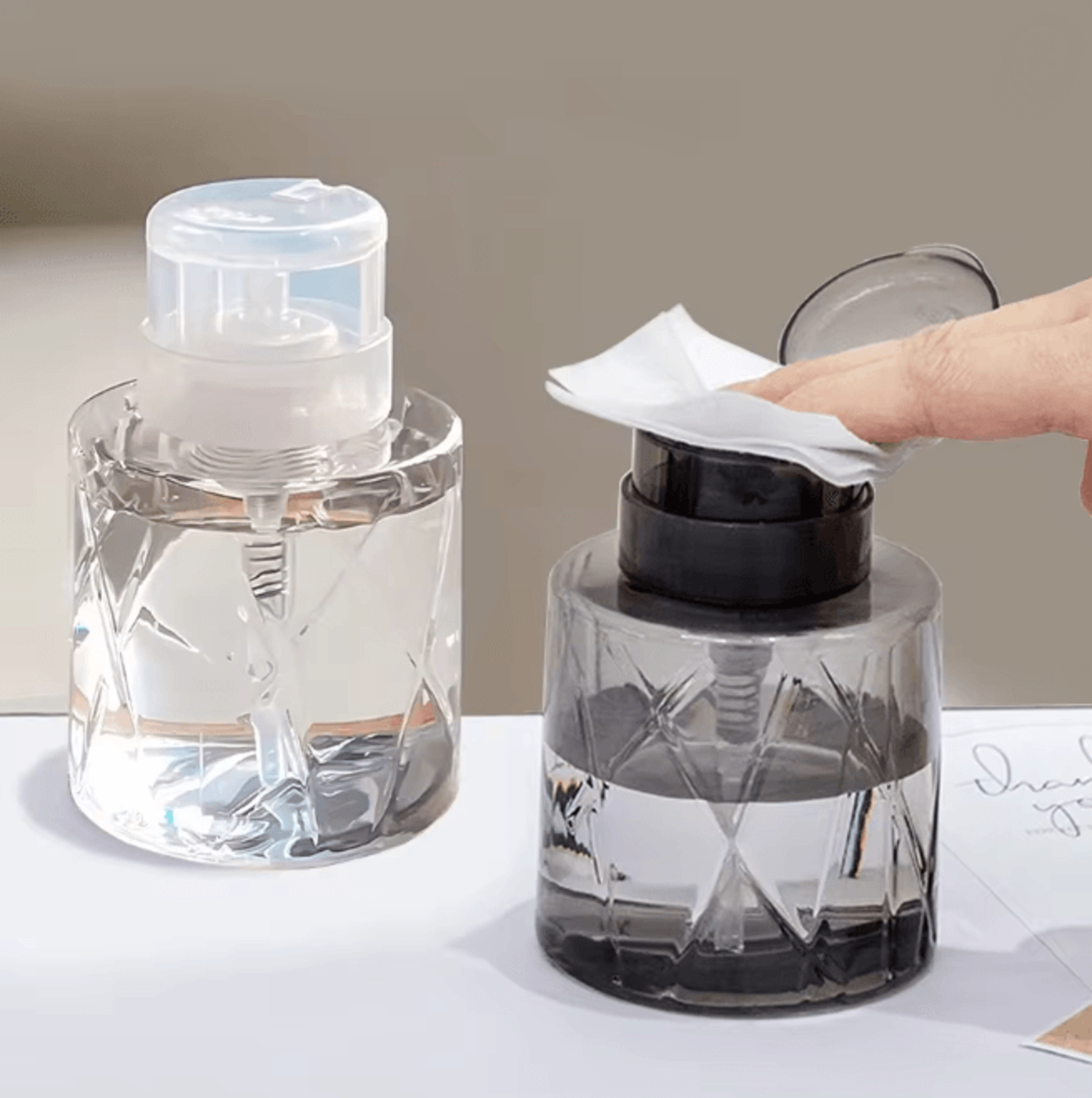 refillable lockable pump dispenser bottle for nail and makeup use