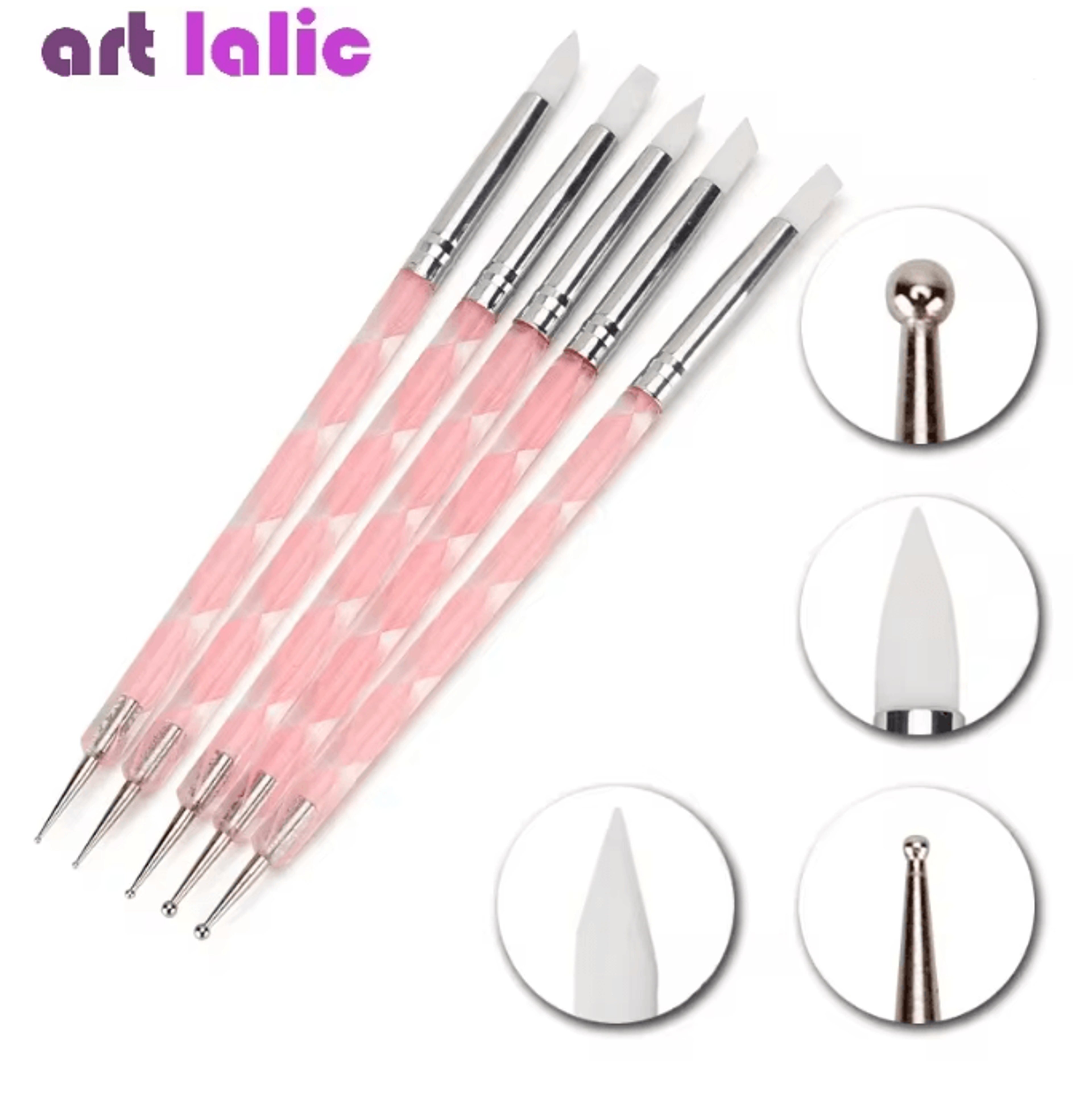 two way nail art dotting pen set with silicone tips 5 piece