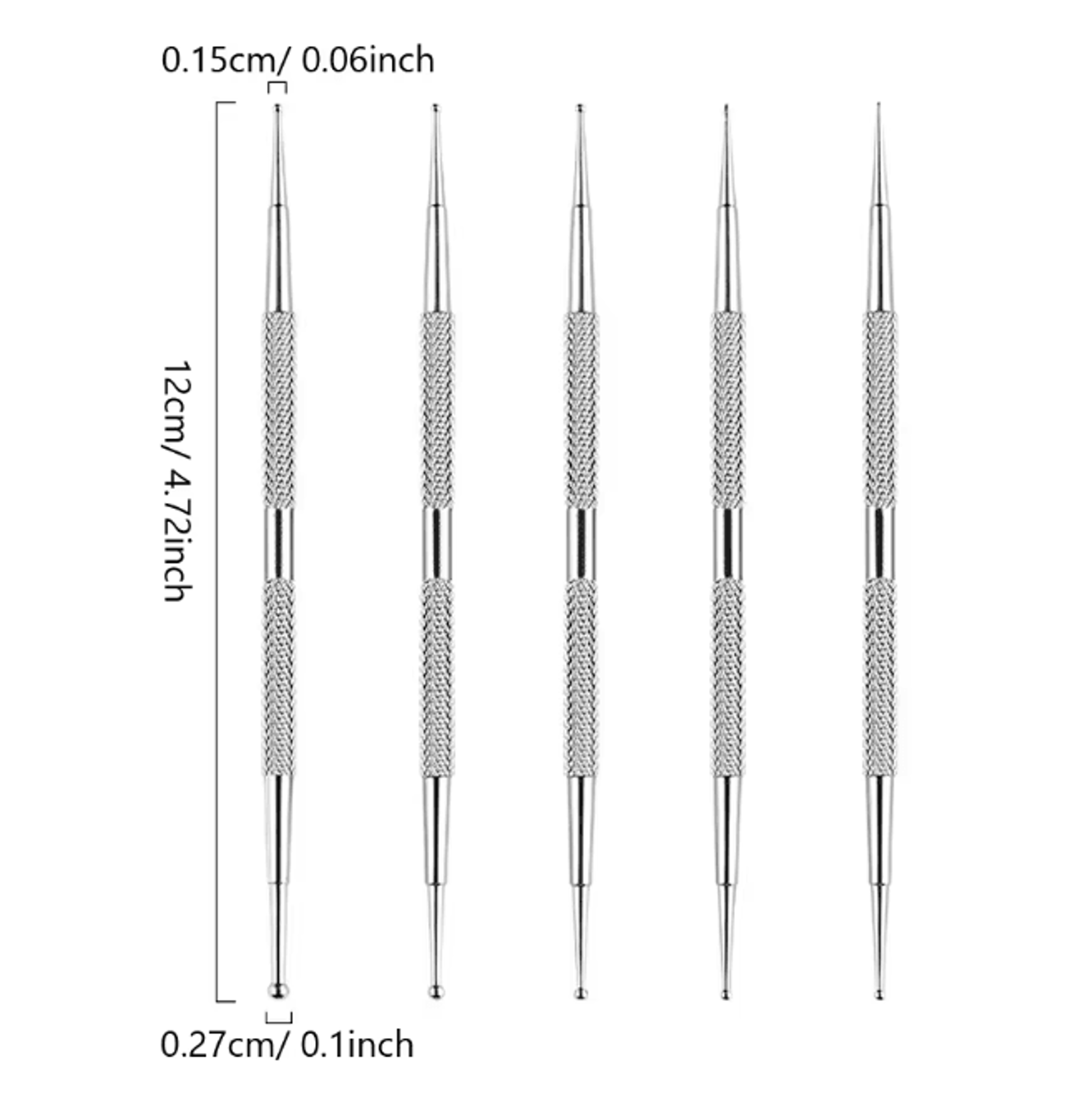 Dual End Nail Art Dotting Pen Set Stainless Steel 5 Piece Manicure Tools 4