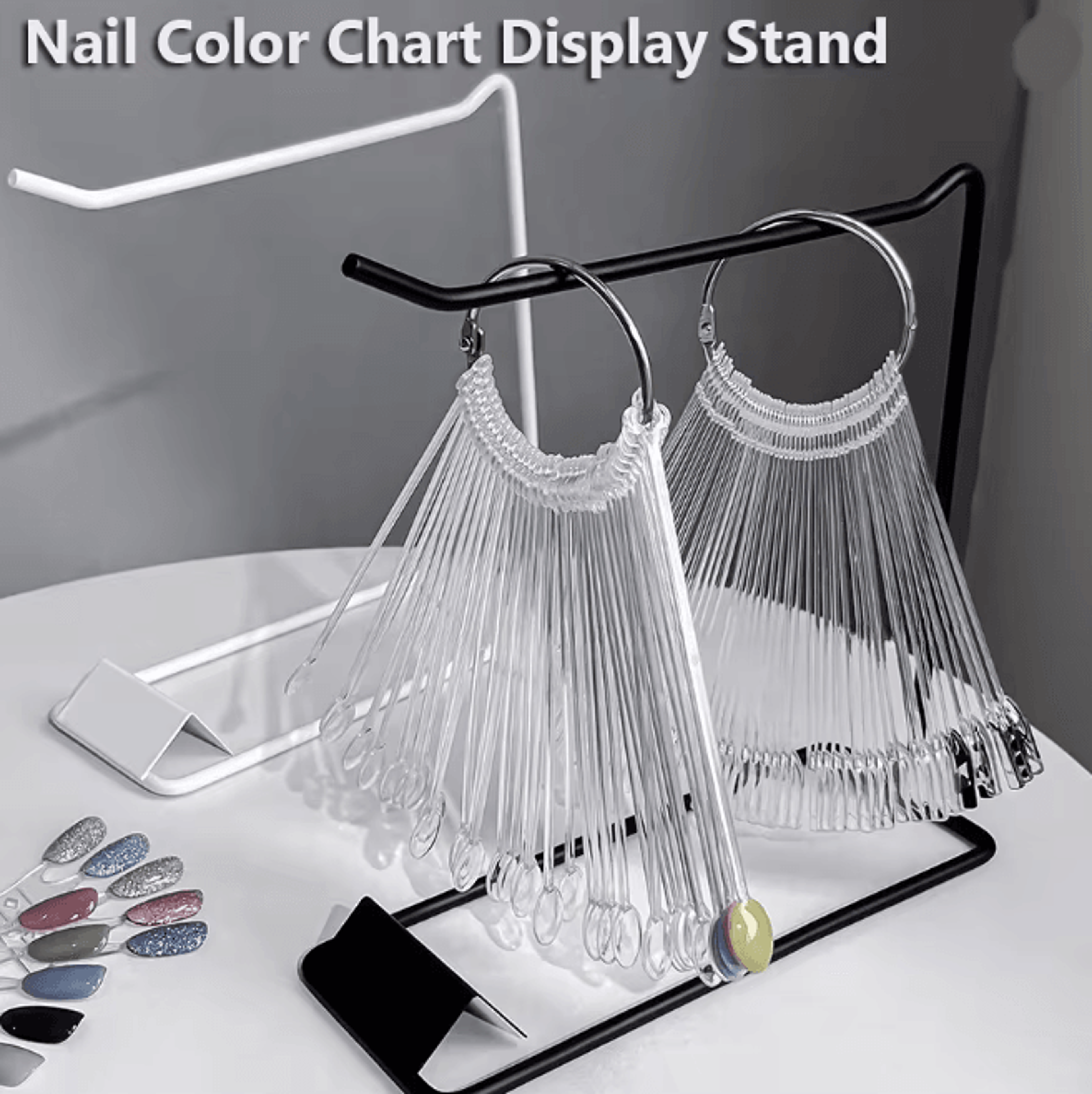 fan shaped nail art display rack for polish color samples and salon showcase