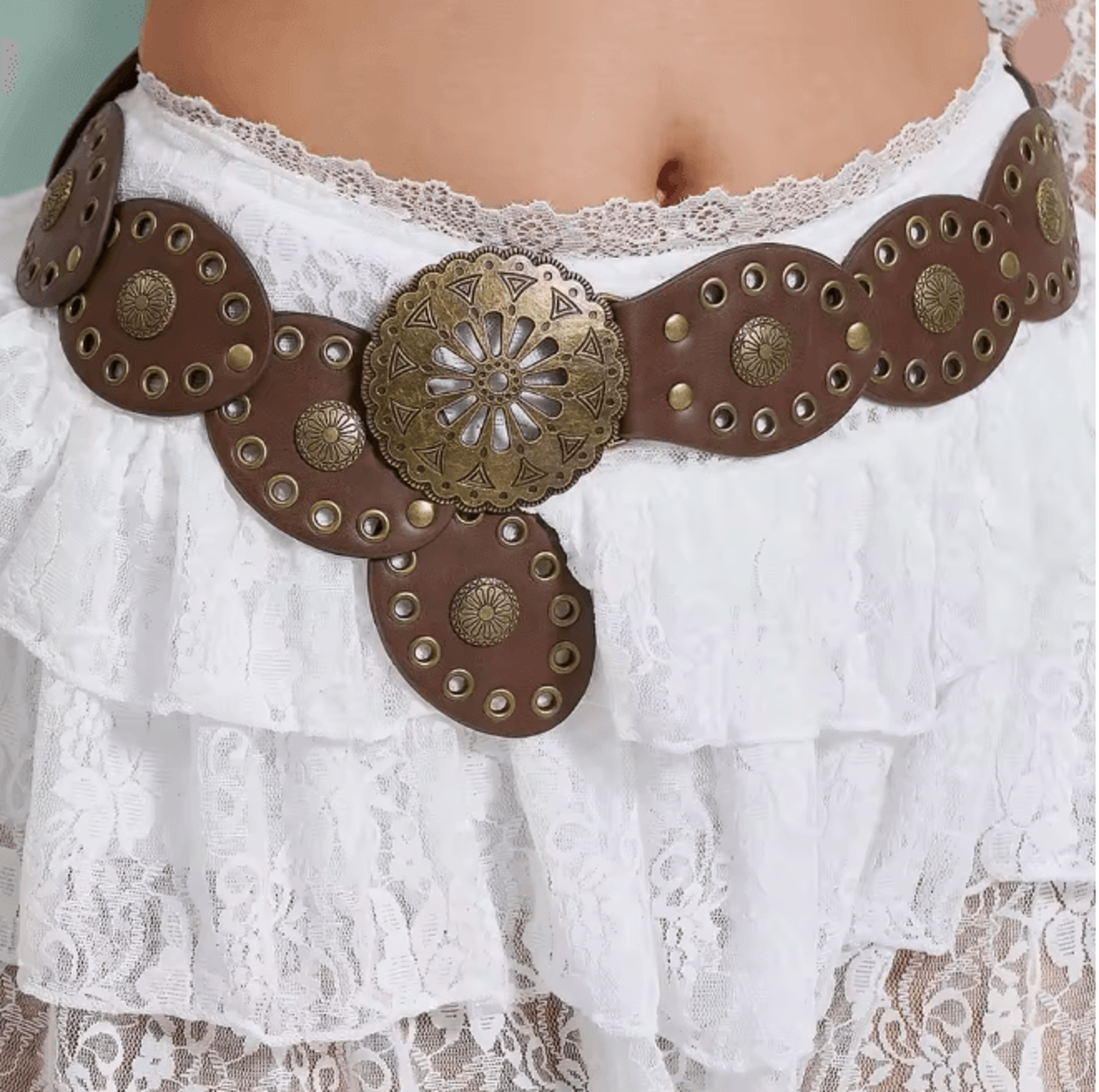 retro western cowboy wide belt with hollow metal buckle for women