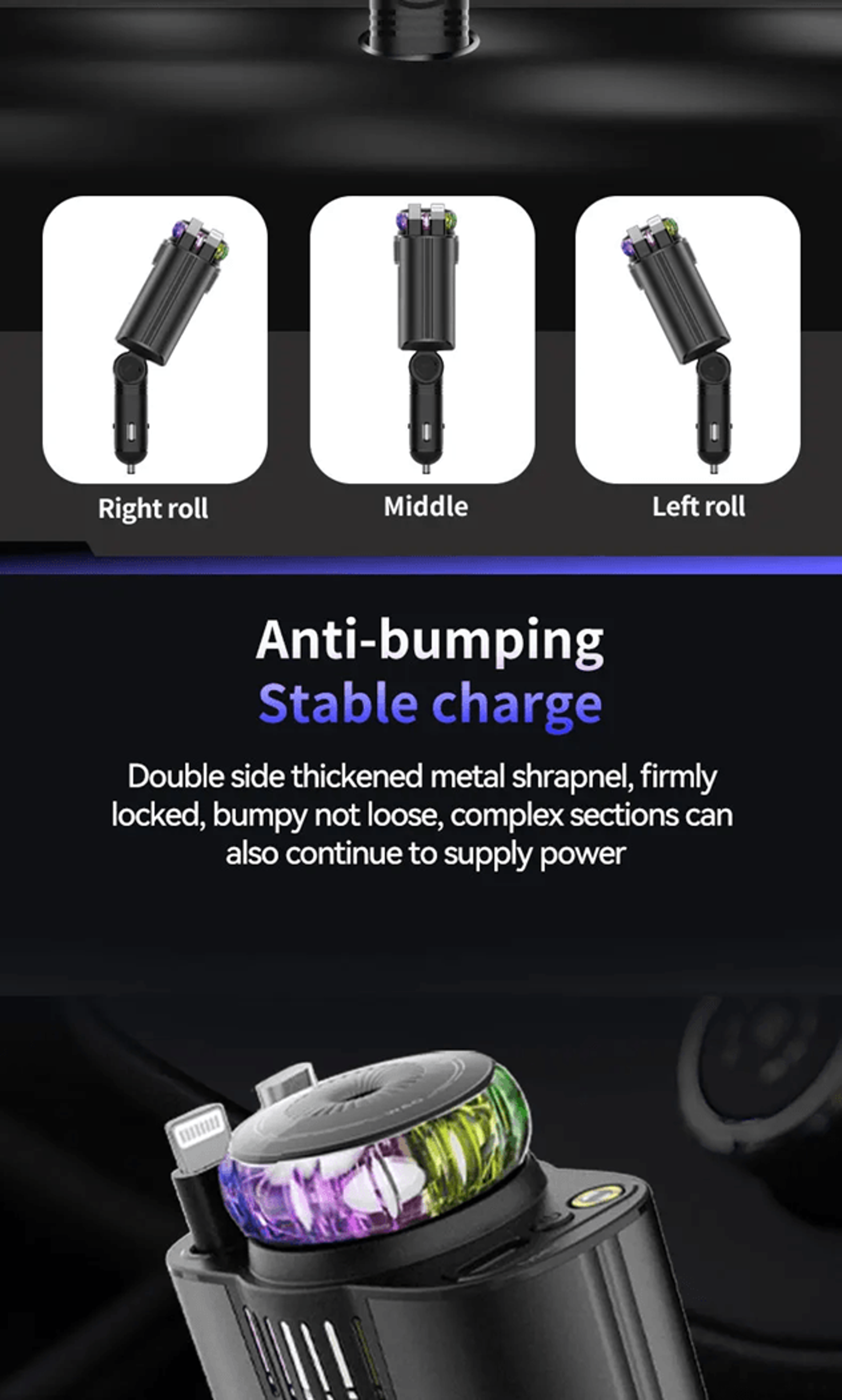 5 In 1 PD45W Car Fast Charger Retractable USB C Power Adapter With Ambient Light 2