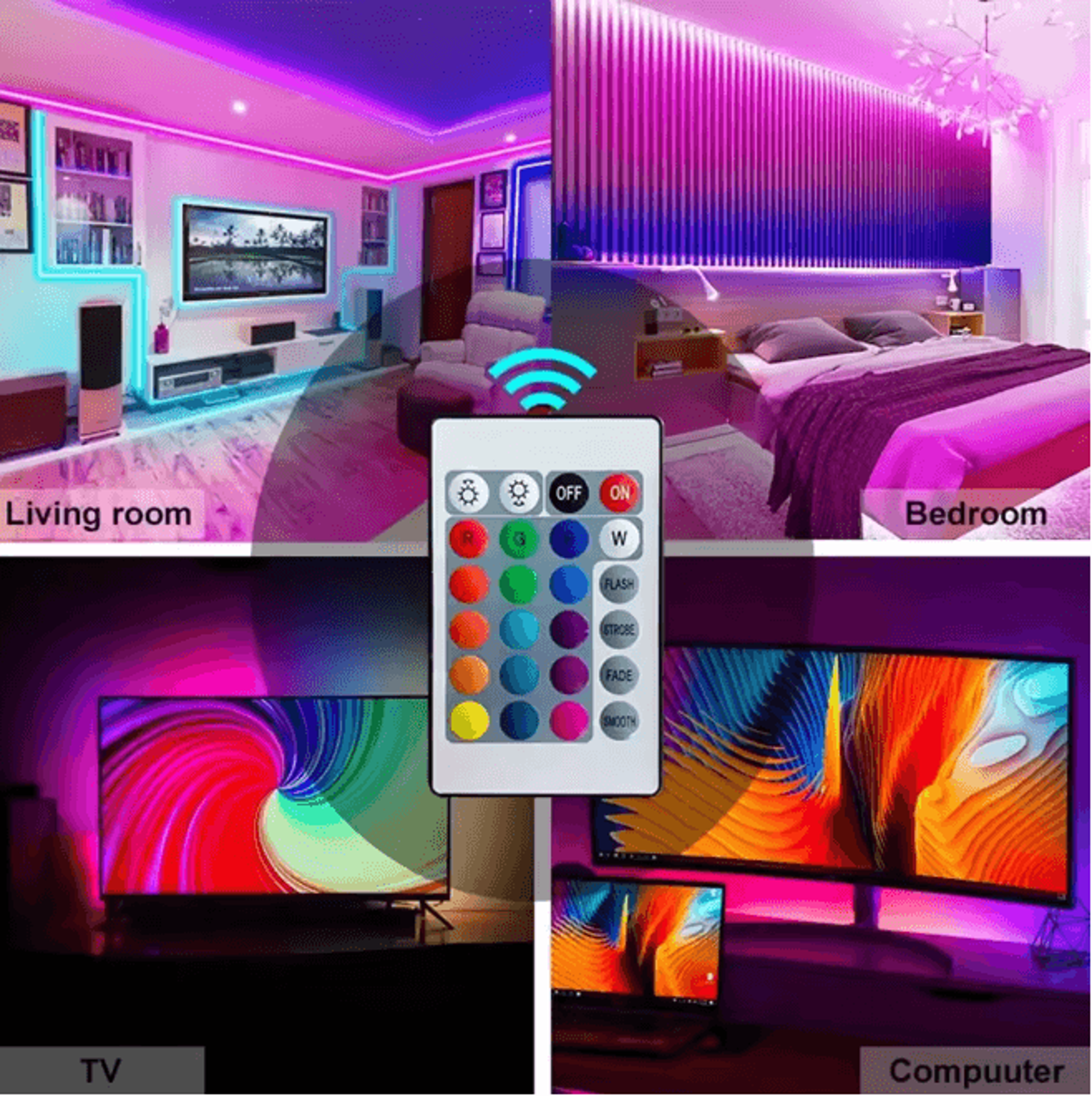 RGB LED Strip Lights USB Bluetooth Remote Color Changing Light Tape 3