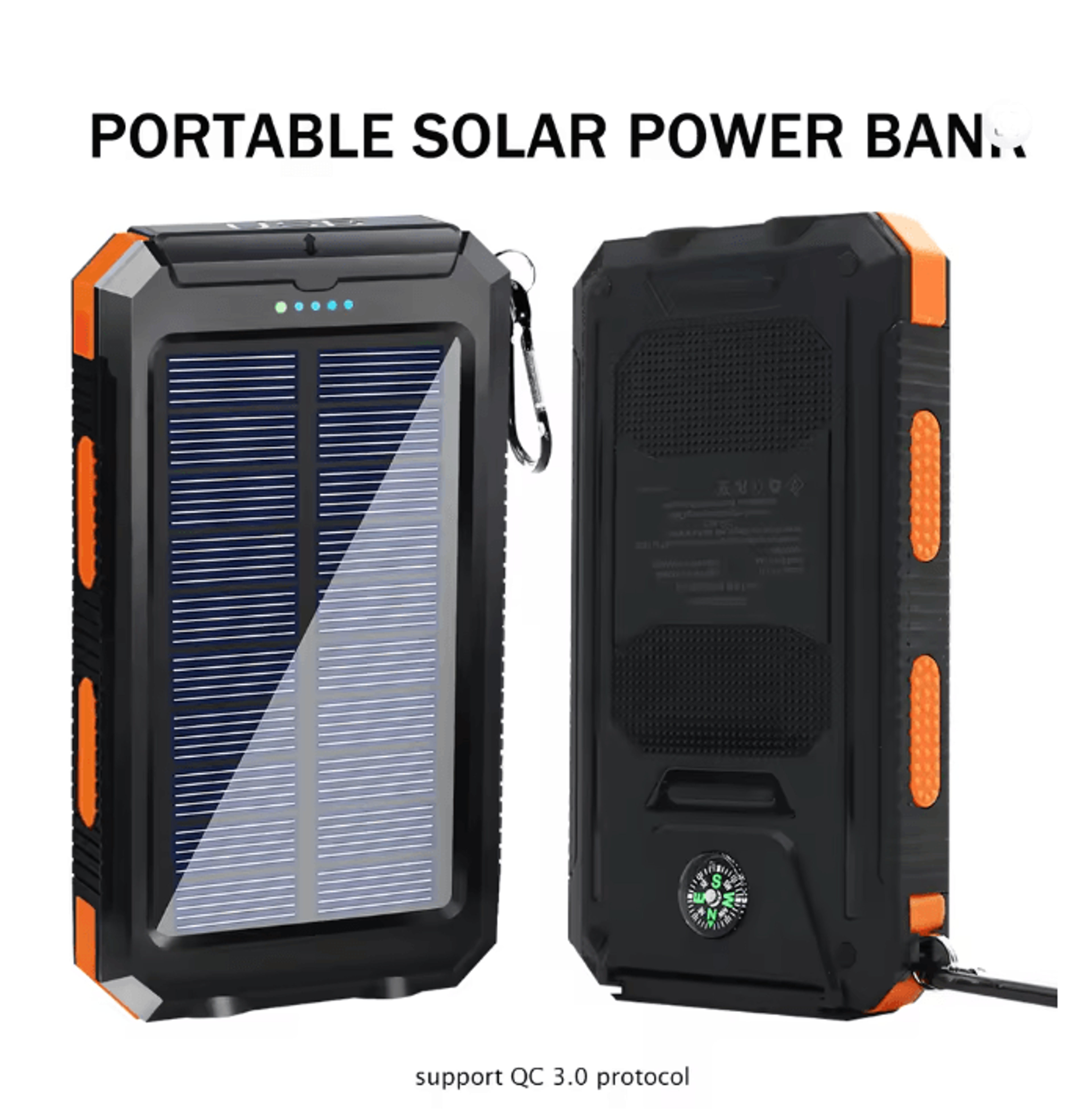 20000mah solar power bank waterproof portable charger for outdoor use