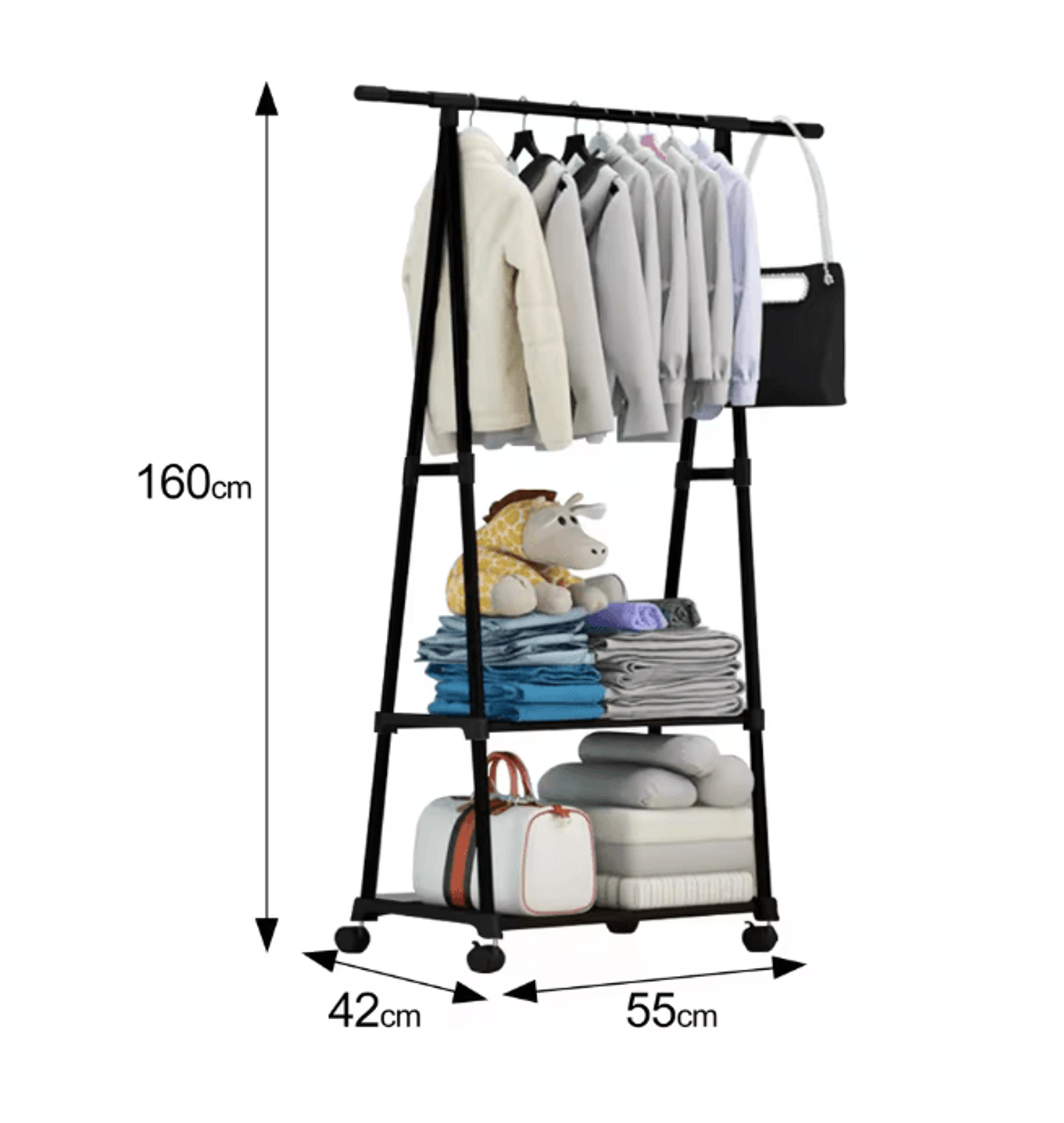 Rolling Clothes Rack With Shelves Stainless Steel Garment Organizer With Wheels 3