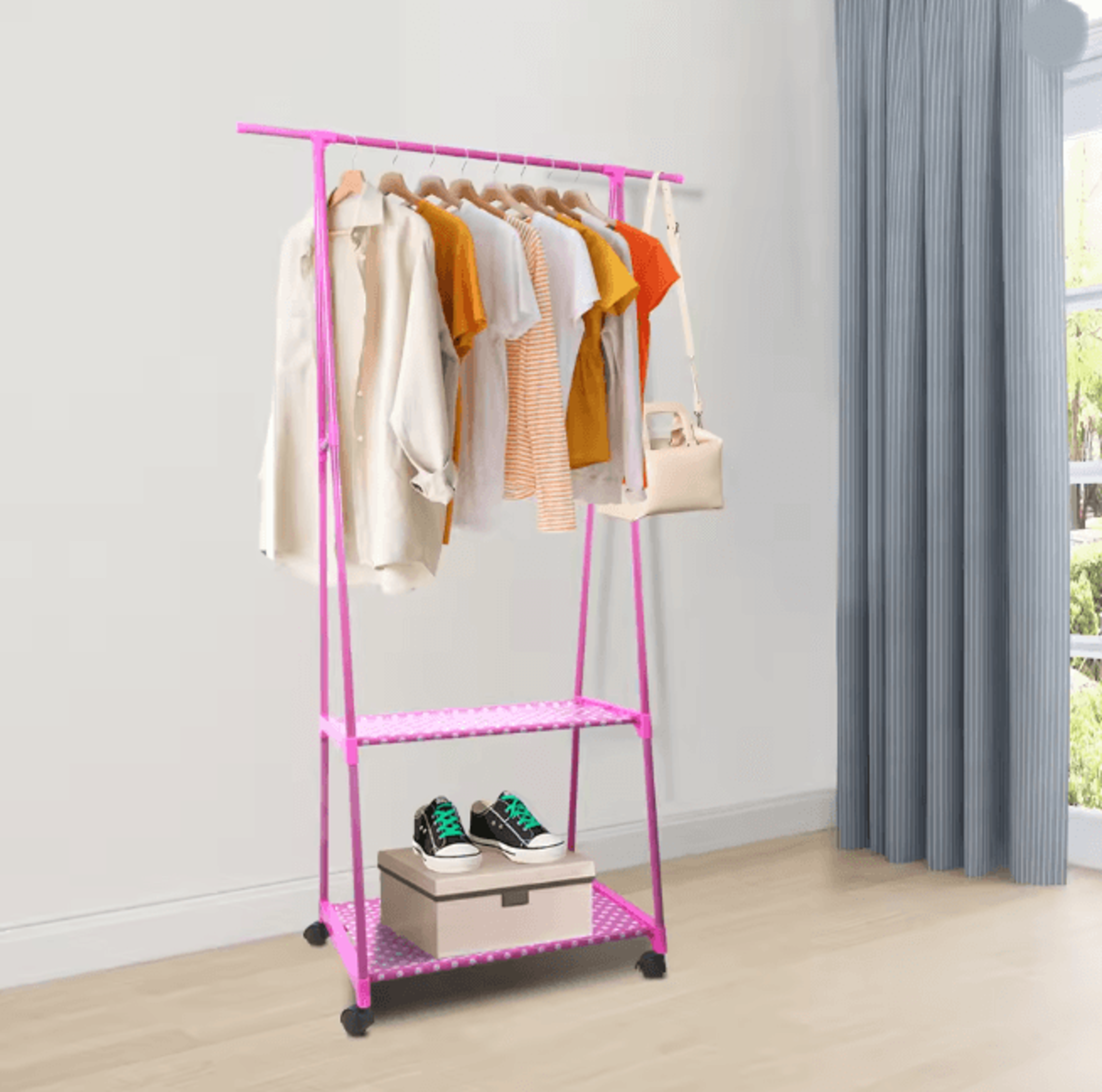 Rolling Clothes Rack With Shelves Stainless Steel Garment Organizer With Wheels 7