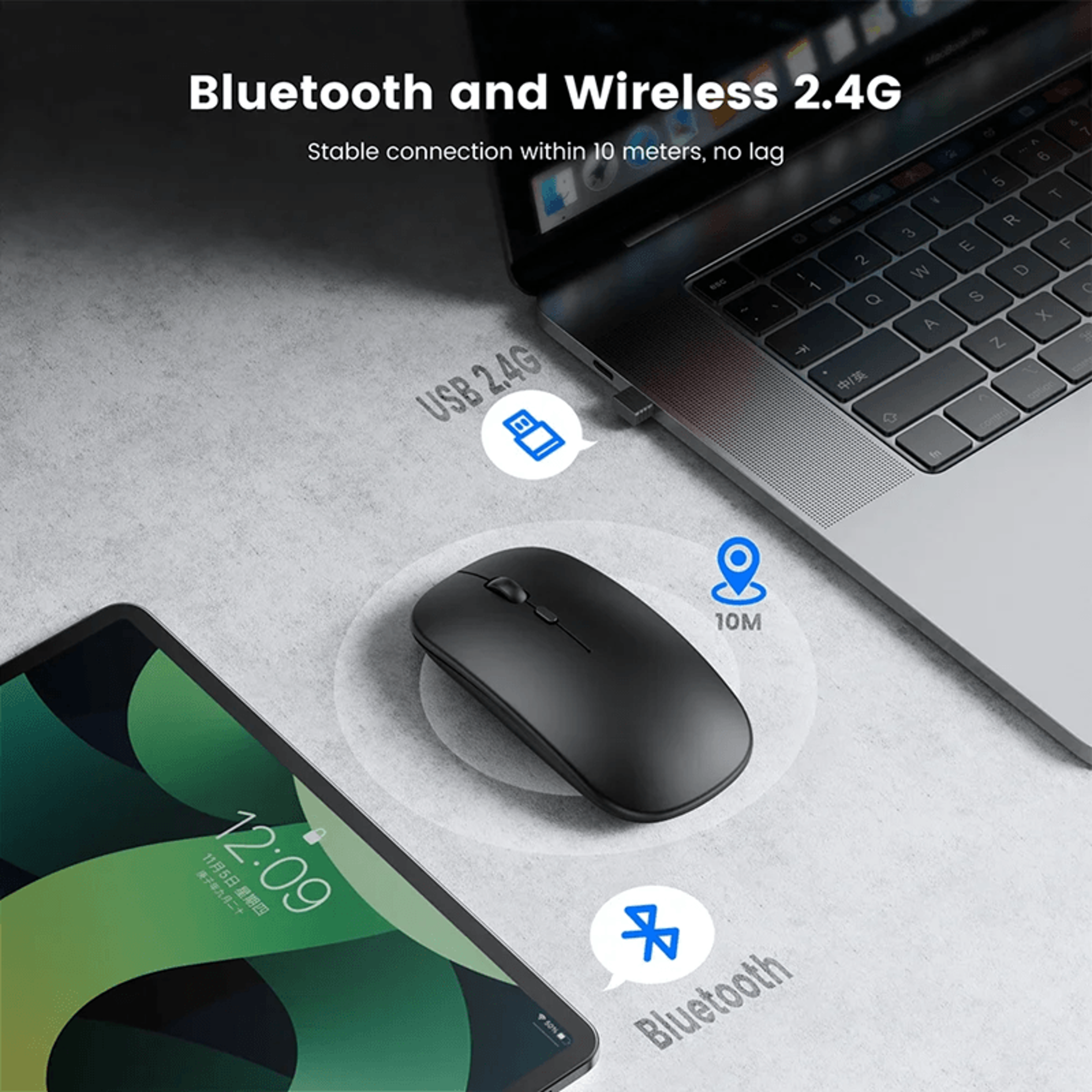 Silent Dual Mode Rechargeable Wireless Mouse For Laptop And PC 1