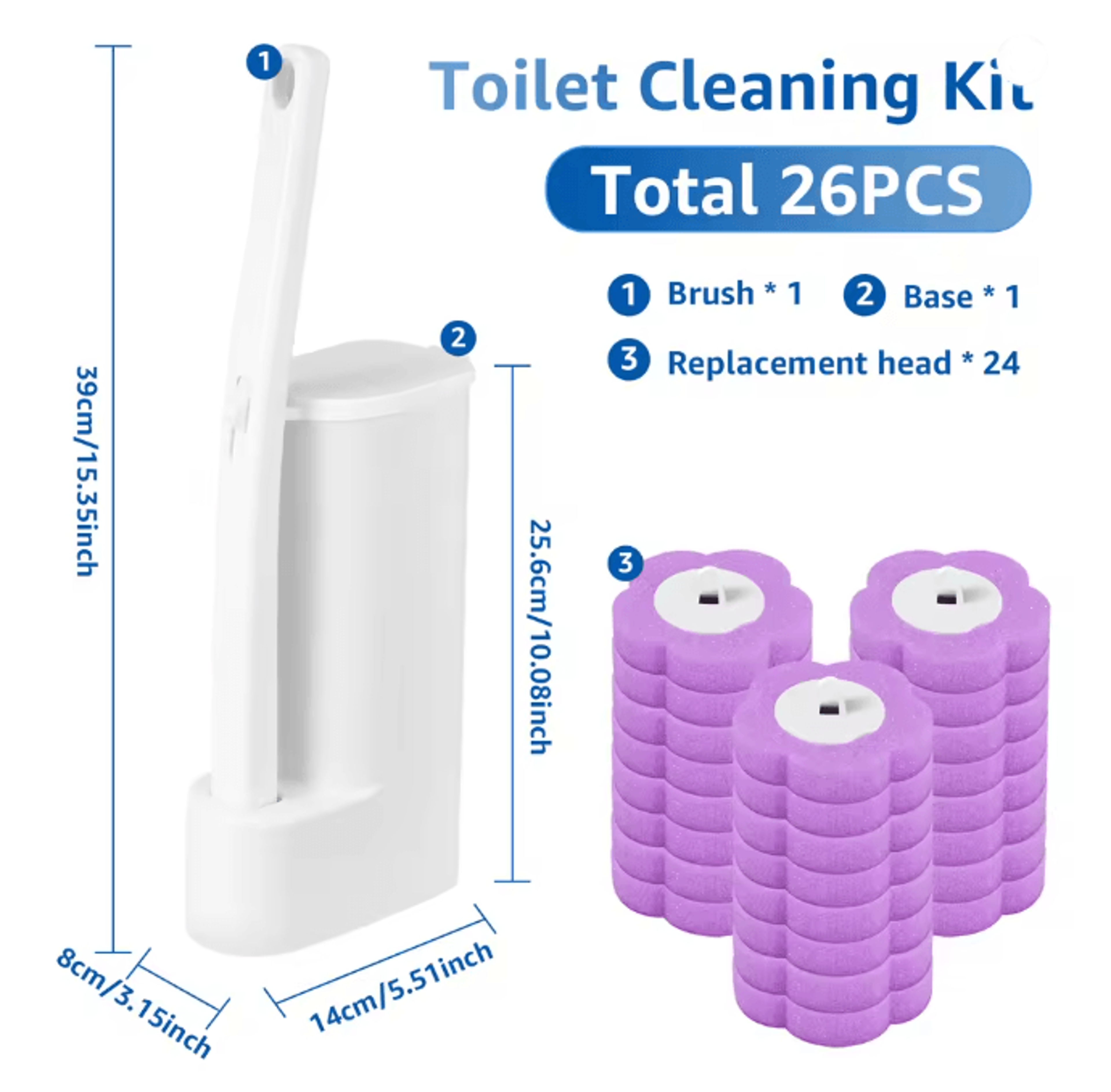 FreshClean Disposable Toilet Brush Kit Long Handle Replaceable Head Set 5
