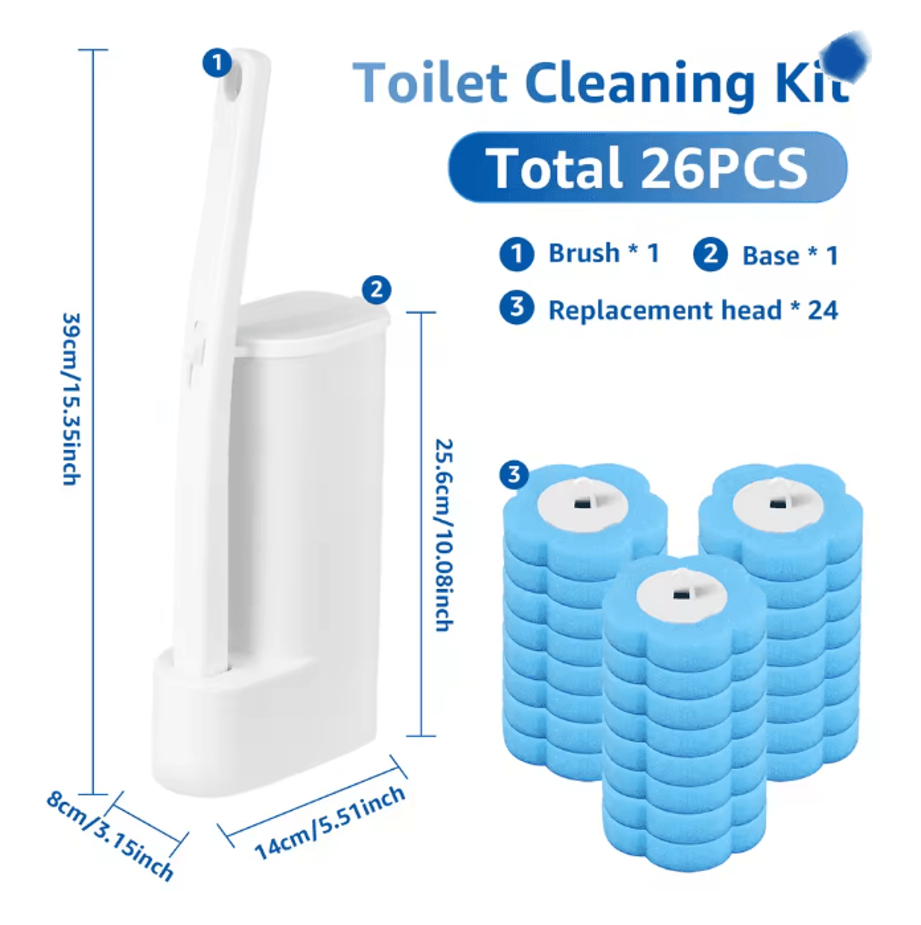 FreshClean Disposable Toilet Brush Kit Long Handle Replaceable Head Set 6