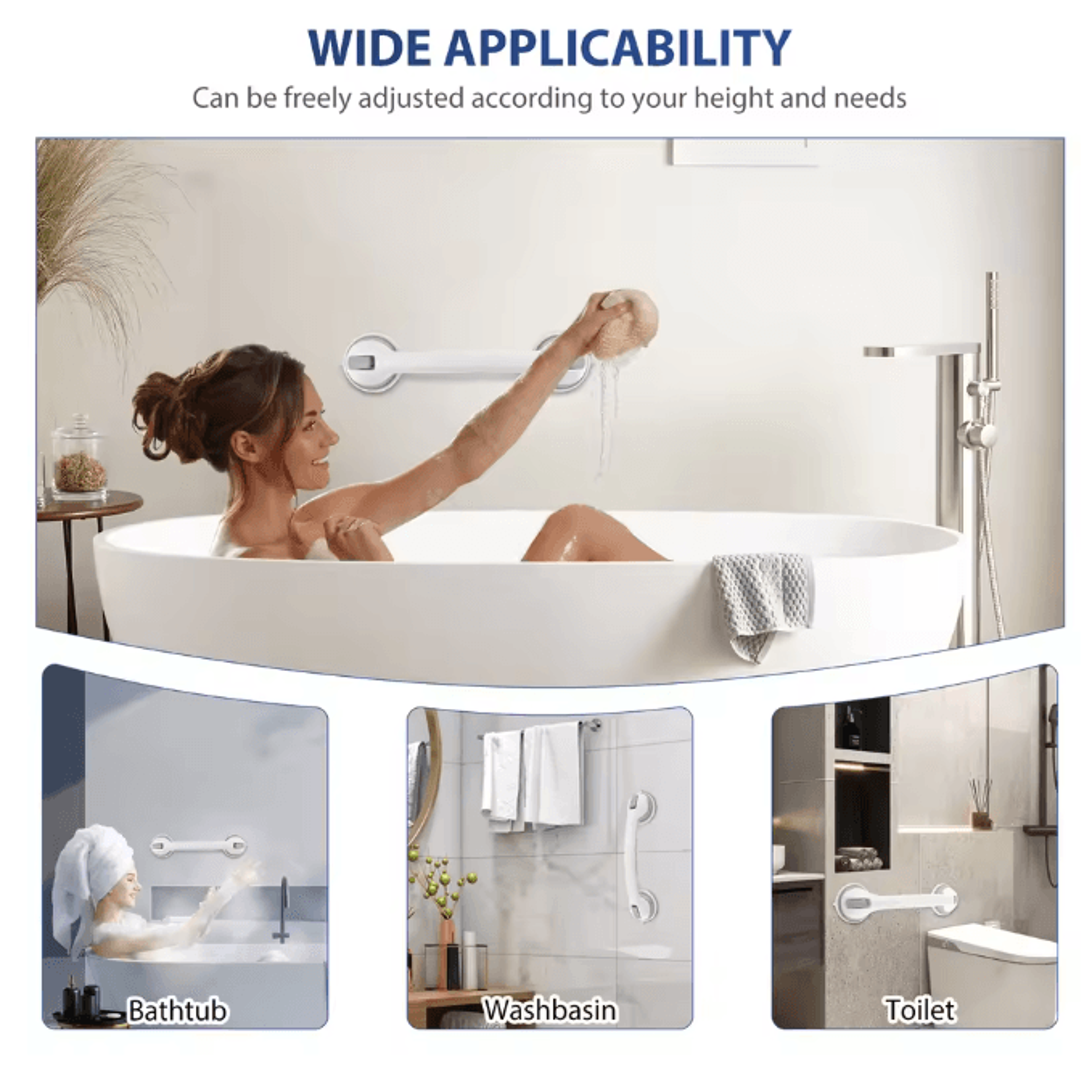 SafeGrip Suction Shower Grab Handles Non Slip Bathroom Safety Bars Set 2