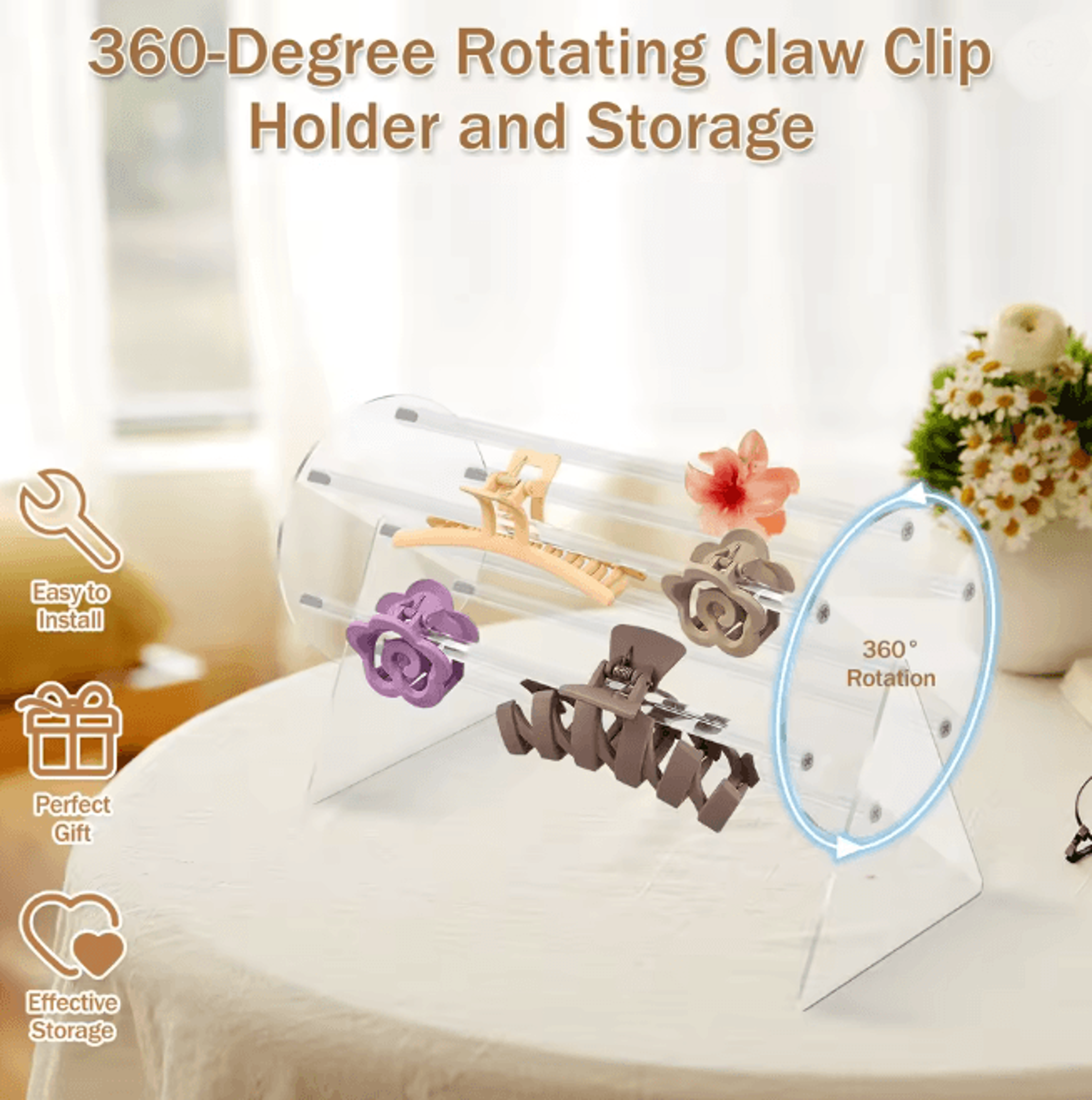 360 degree rotating acrylic hair clip organizer display stand