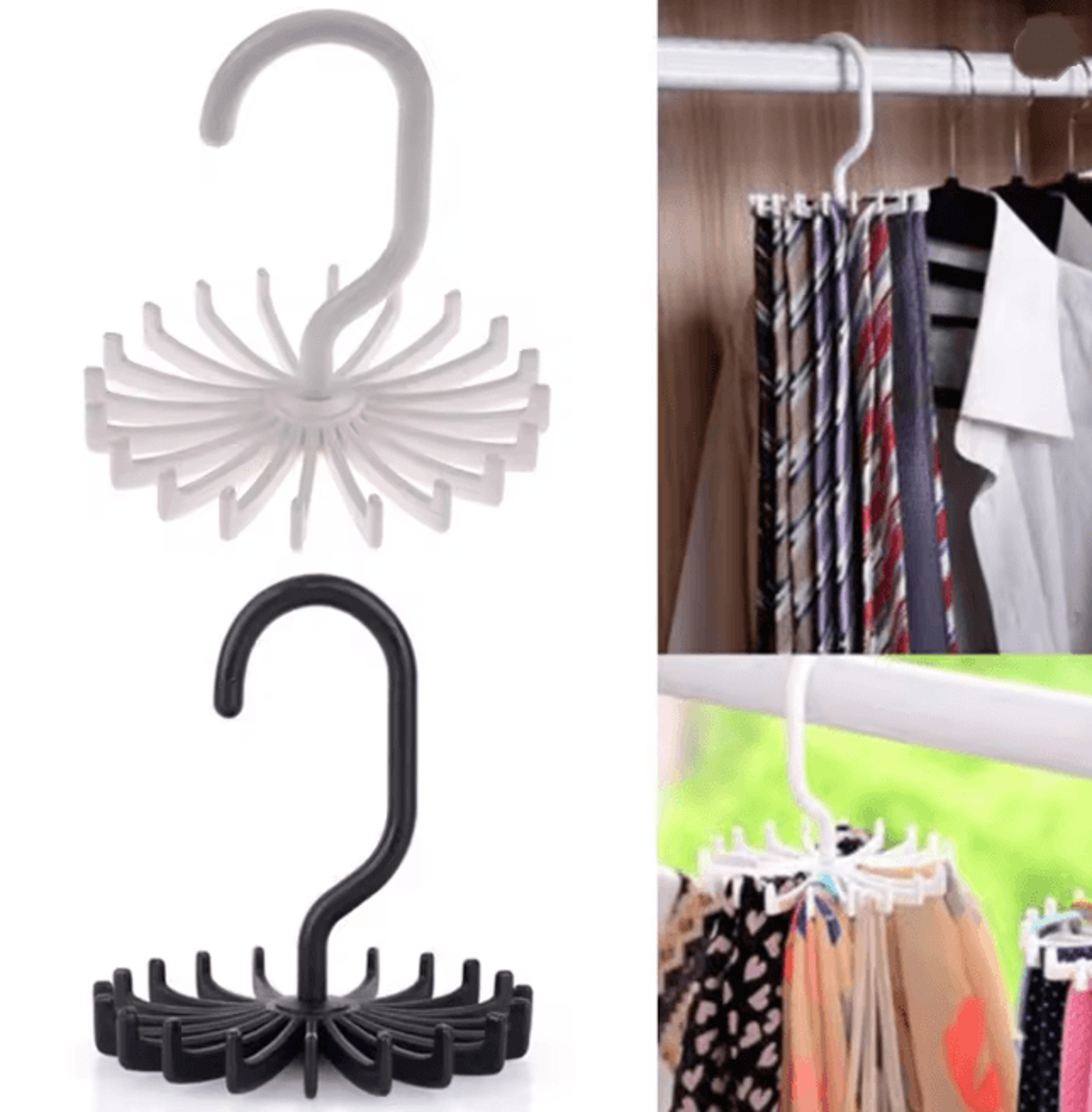 360 degree rotating scarf tie belt organizer hanger with 20 hooks