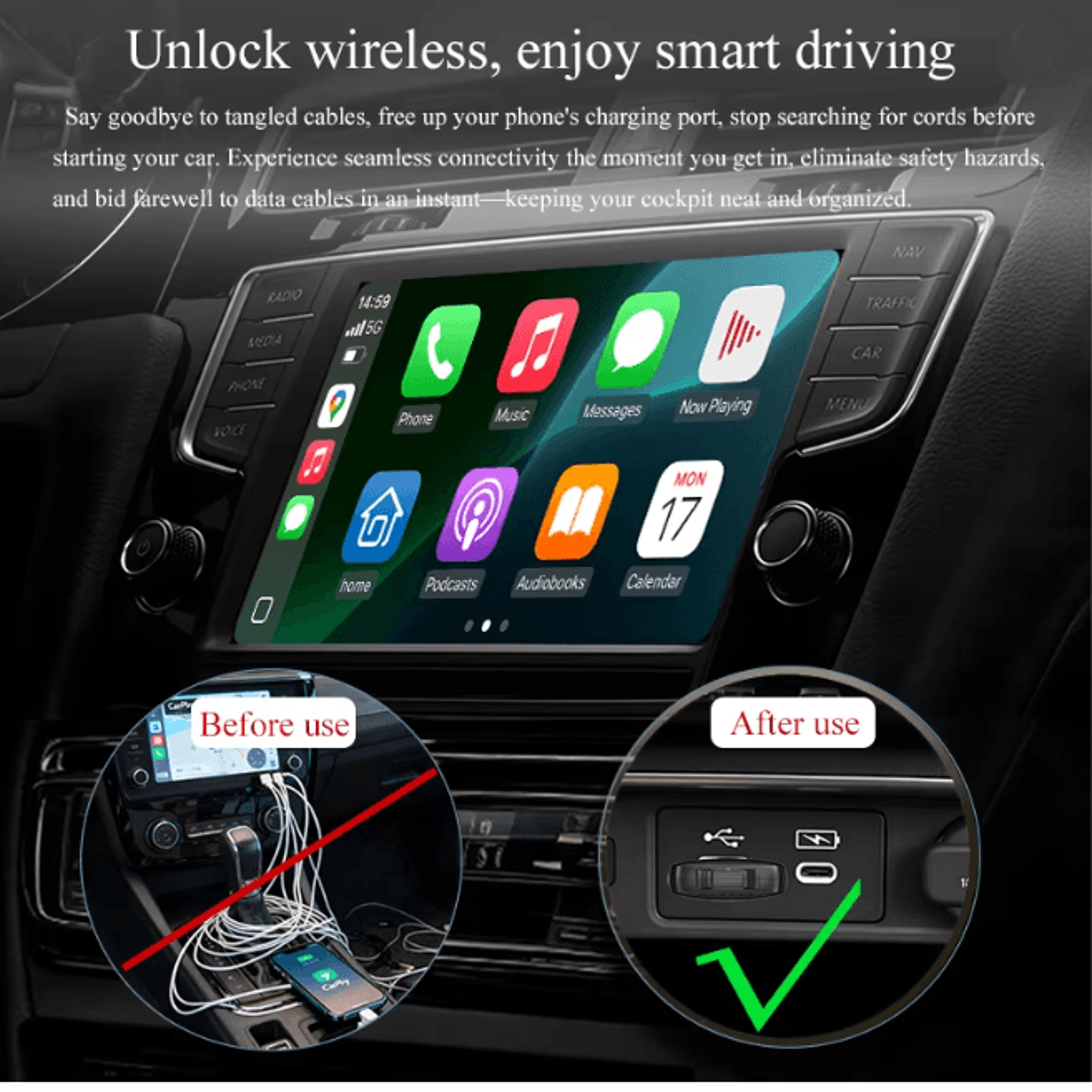 Wireless CarPlay Android Auto Adapter 2 In 1 Smart Car Dongle 1