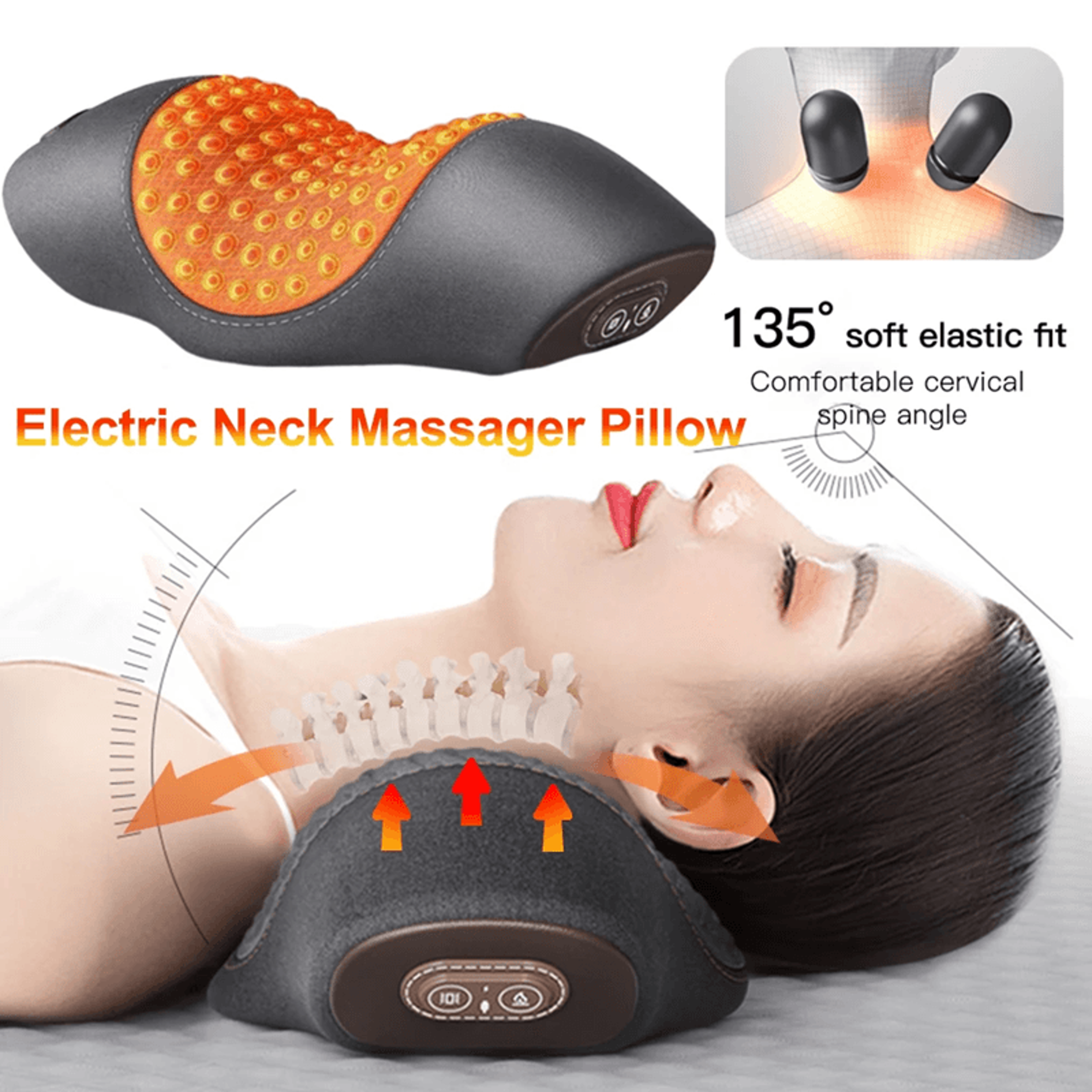electric neck massage pillow with heat and cervical support