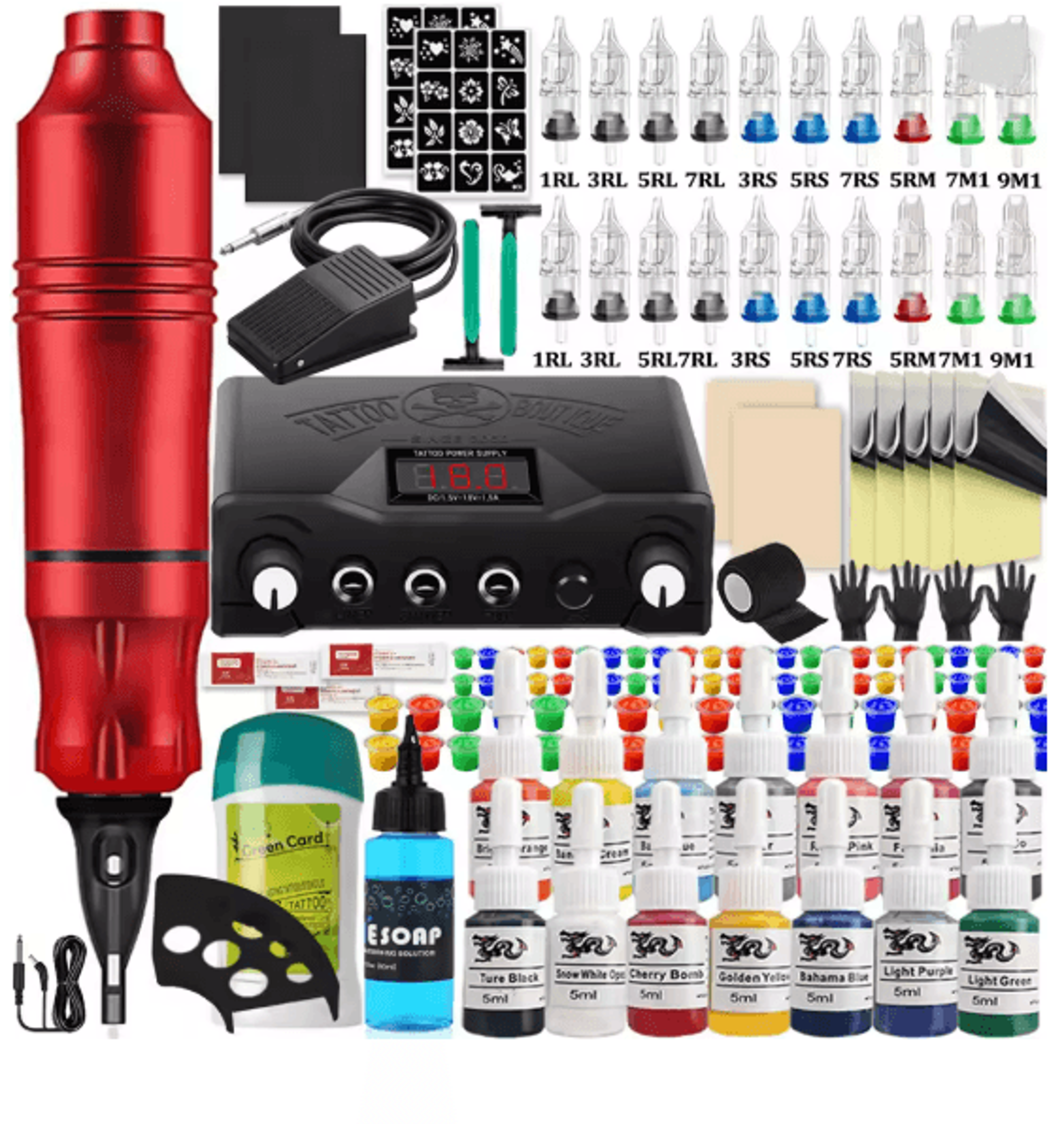 Complete Tattoo Pen Machine Kit Rotary Cartridge Tattoo Starter Set 5