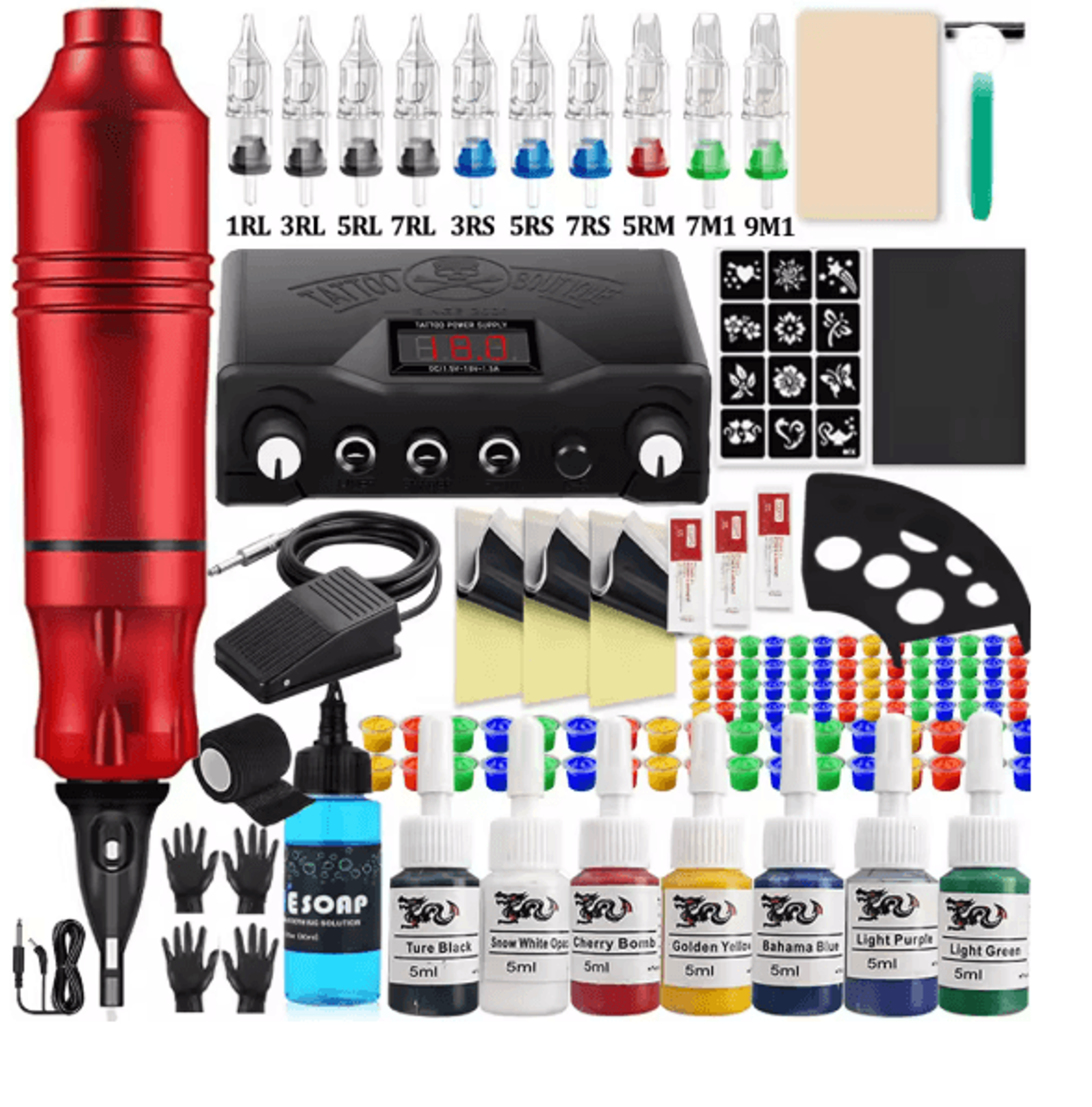 Complete Tattoo Pen Machine Kit Rotary Cartridge Tattoo Starter Set 8