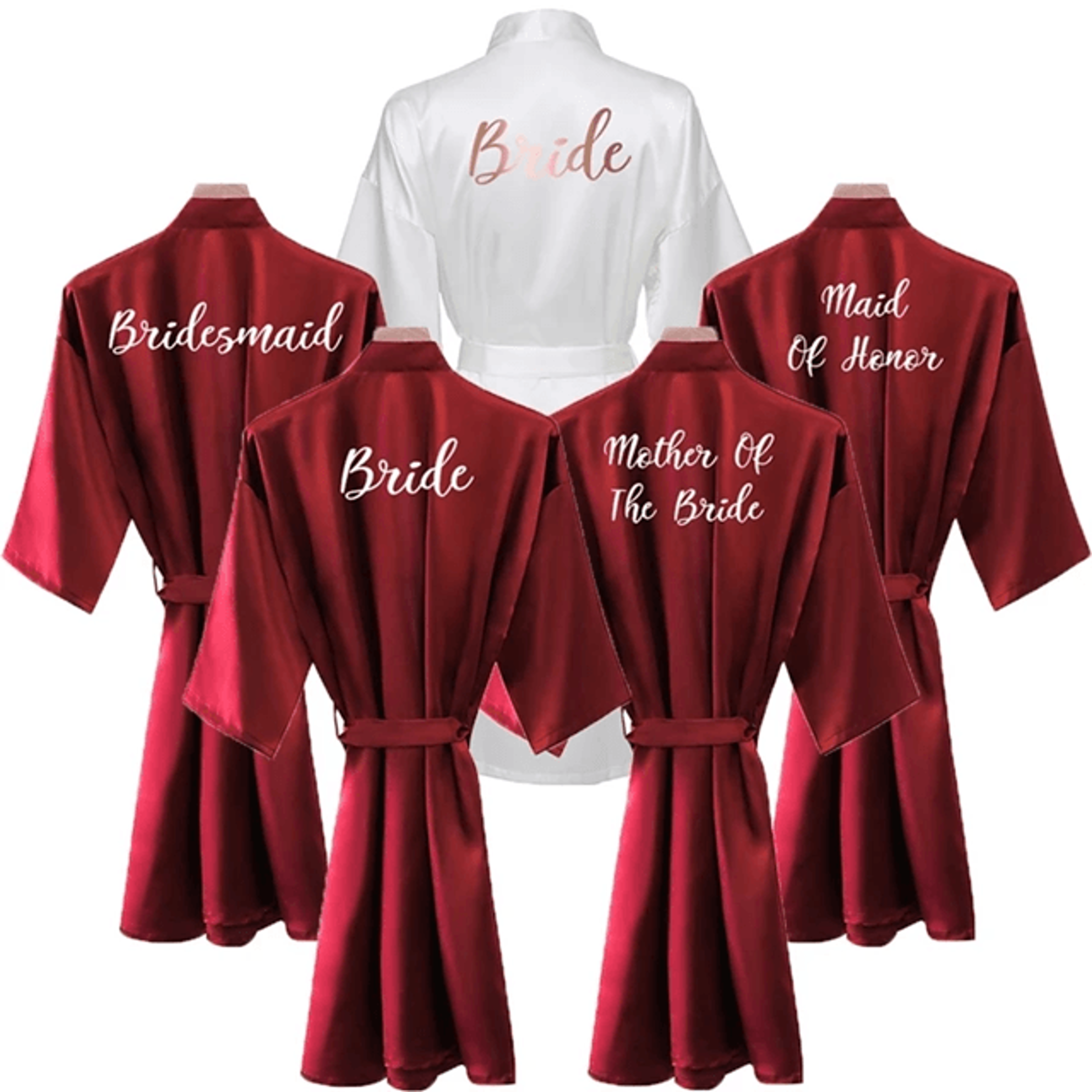burgundy satin bridal robe for bride and bridesmaids