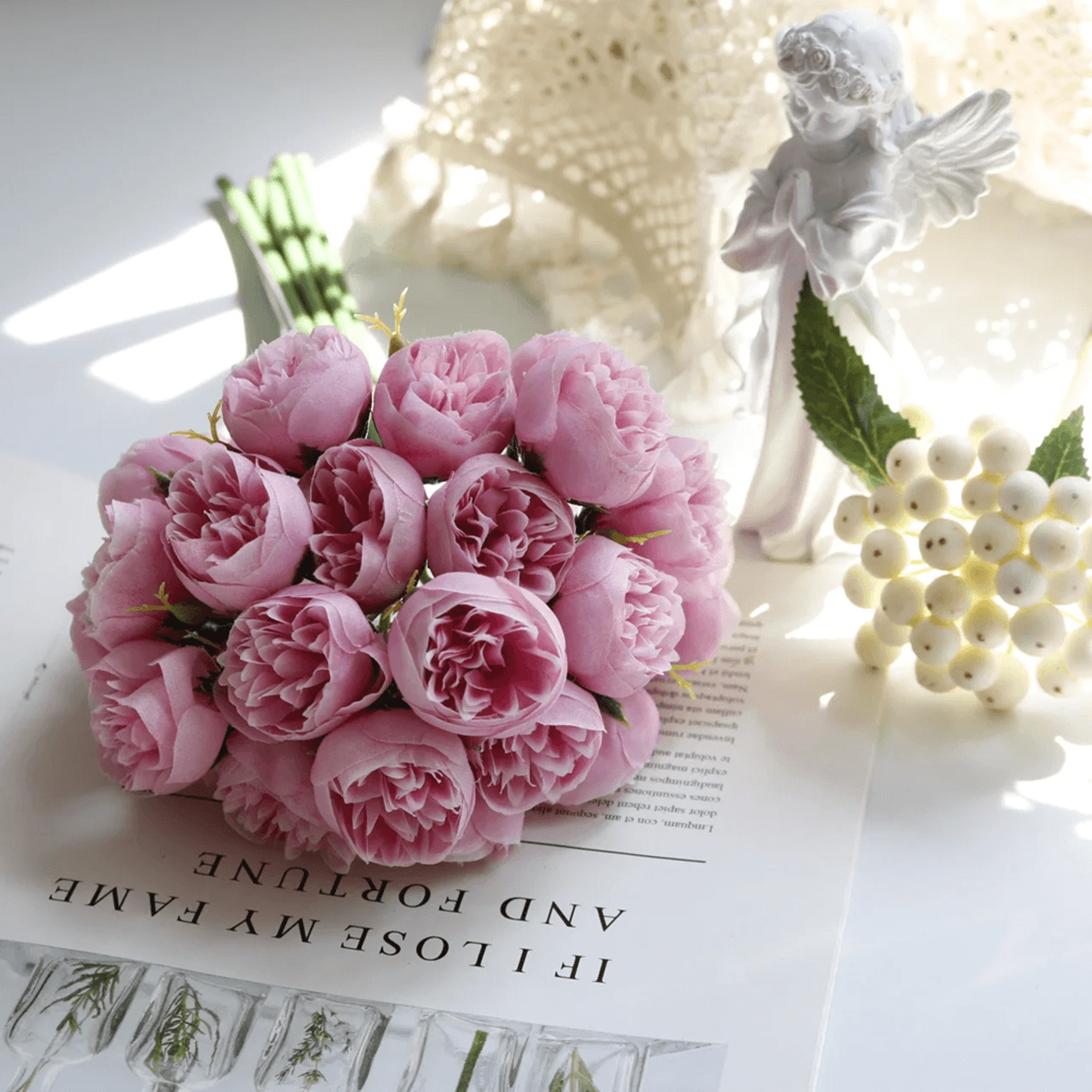 Rose Pink Peony Silk Bouquet 27 Head Artificial Flowers For Home And Wedding Decor 4