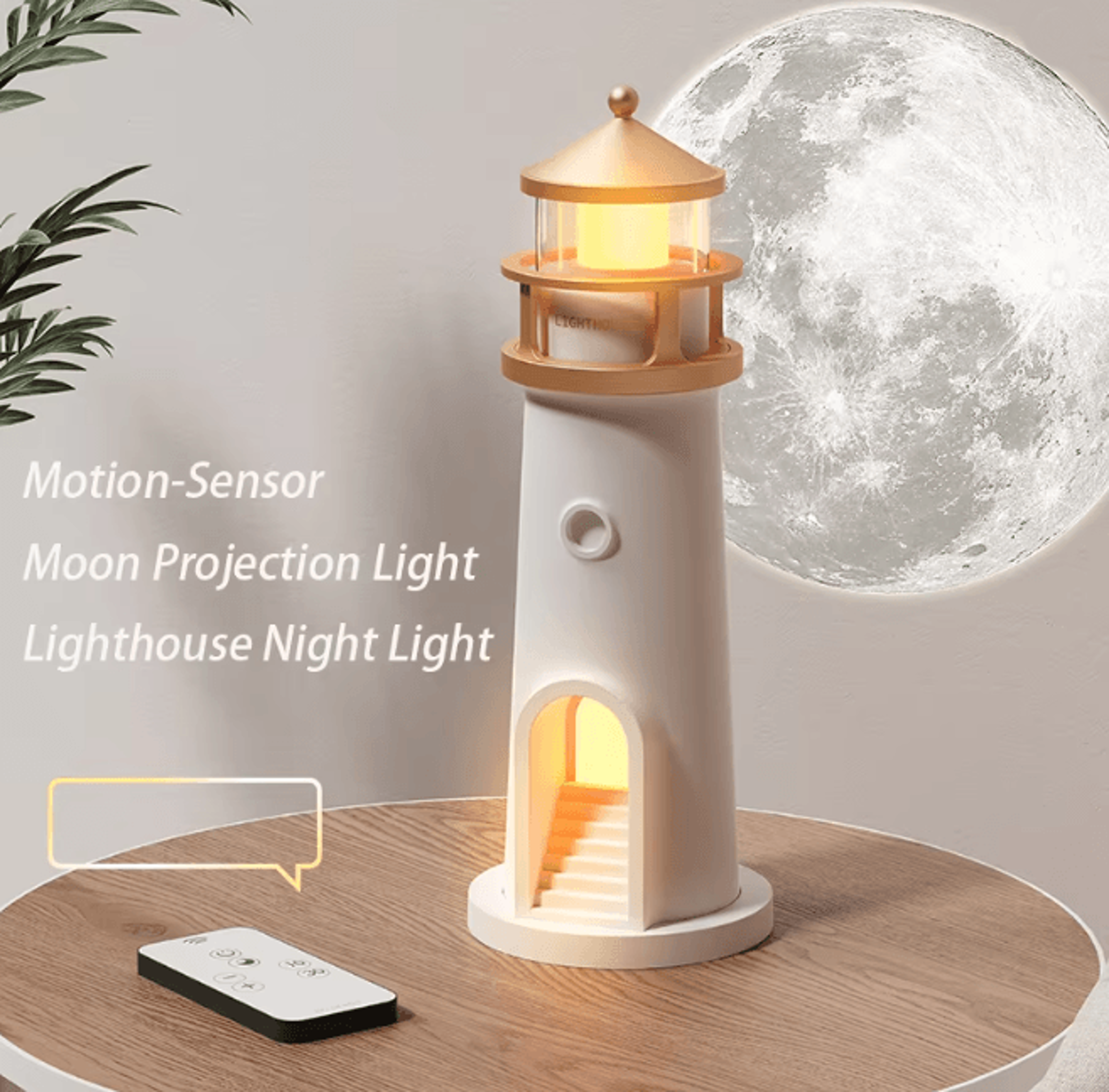 moon projection lighthouse lamp with bluetooth music and remote control