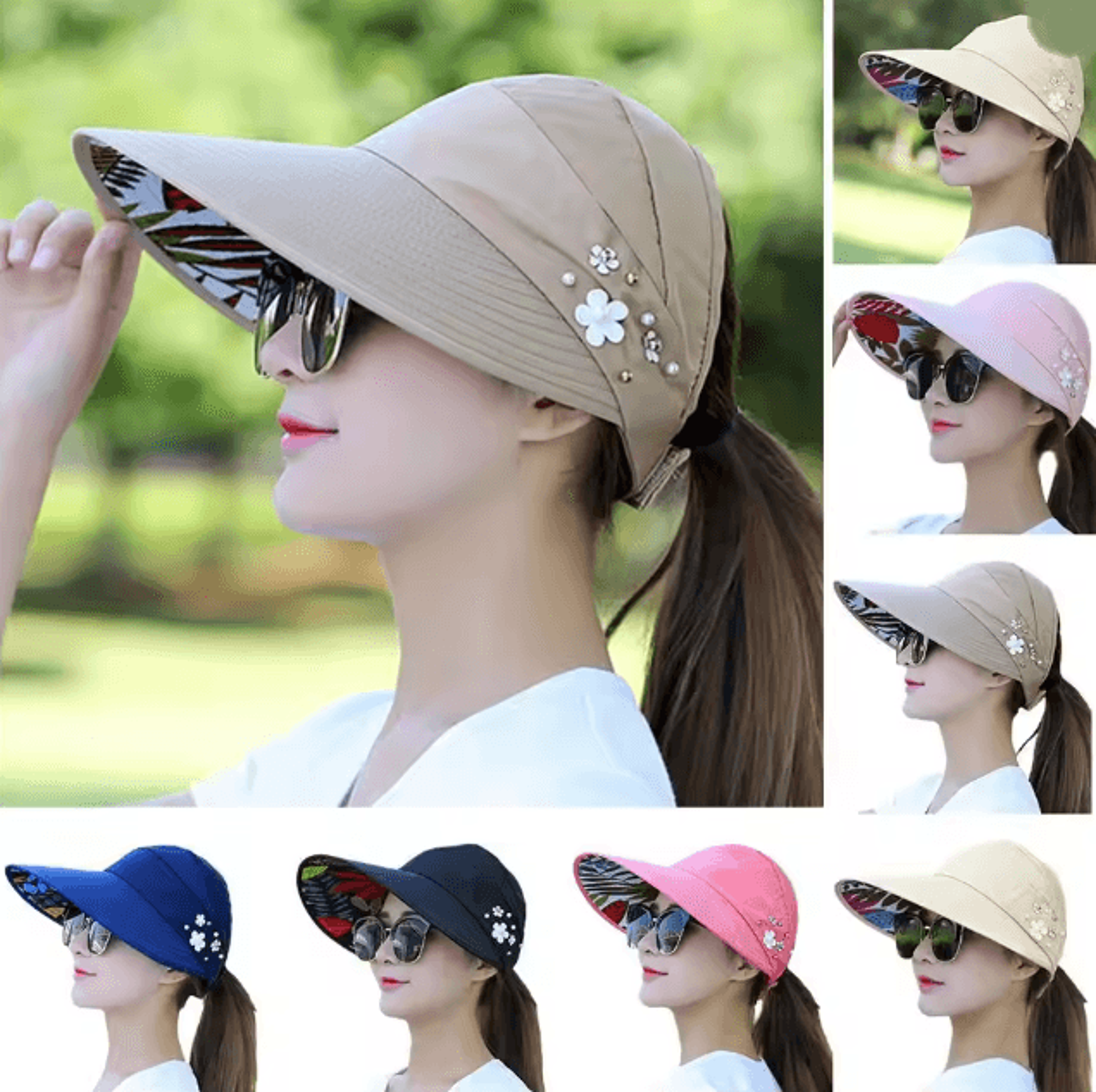 womens wide brim foldable sun hat uv protection beach visor cap