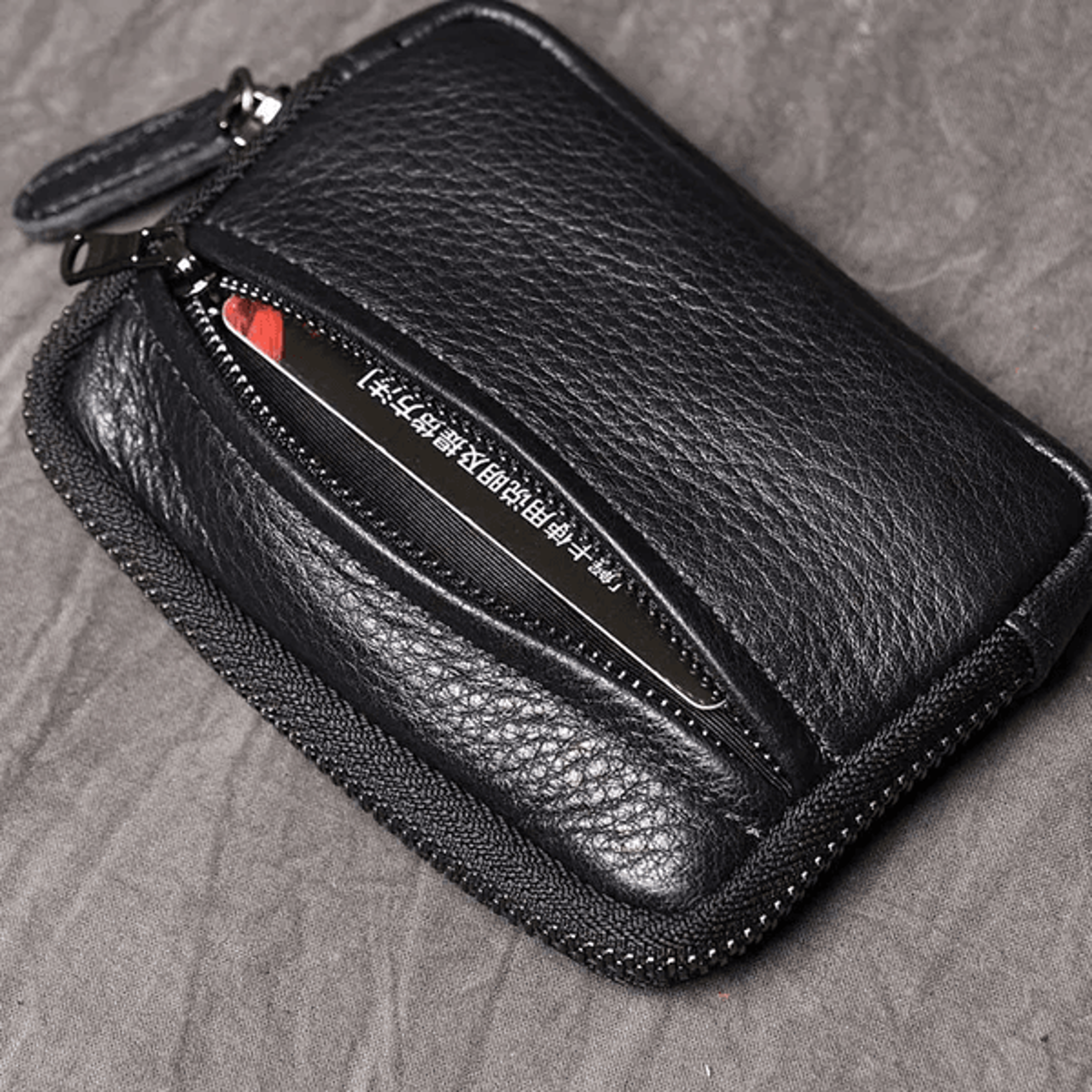 Genuine Leather Mini Zipper Wallet Coin Purse And Key Holder 4