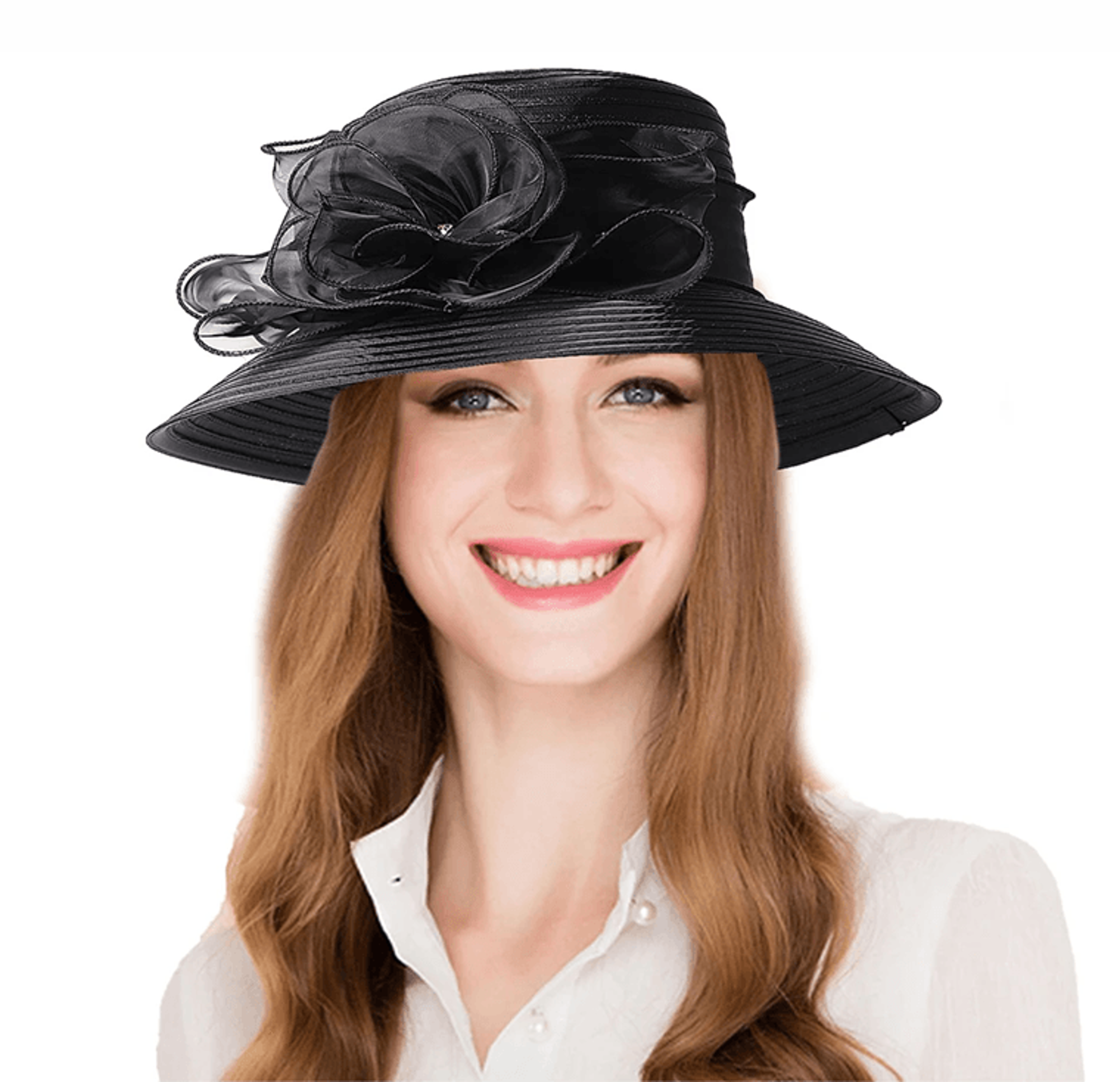 Elegant Wide Brim Church Hat For Women Floral Royal Wedding Sun Hat 2