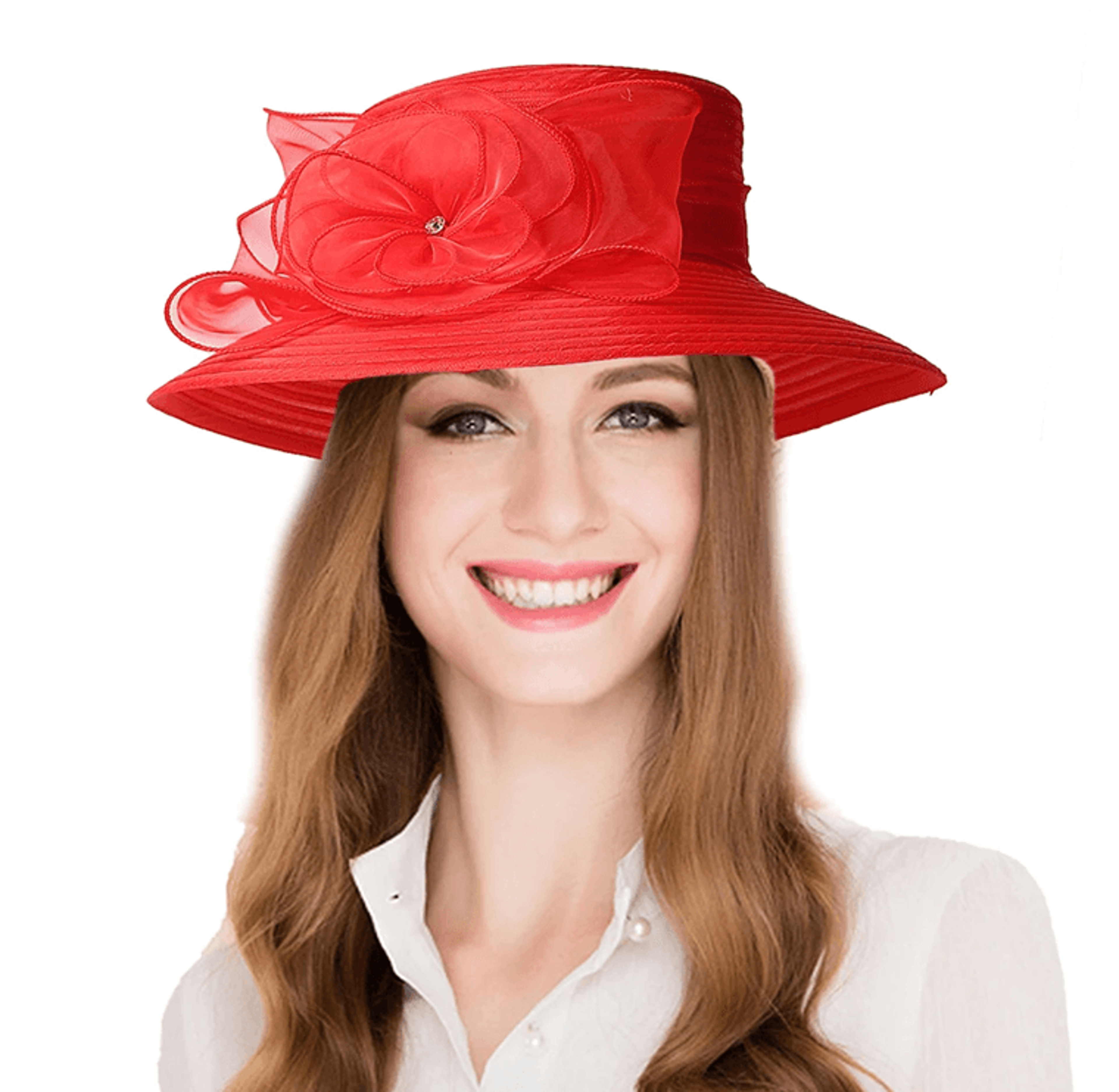 Elegant Wide Brim Church Hat For Women Floral Royal Wedding Sun Hat 3