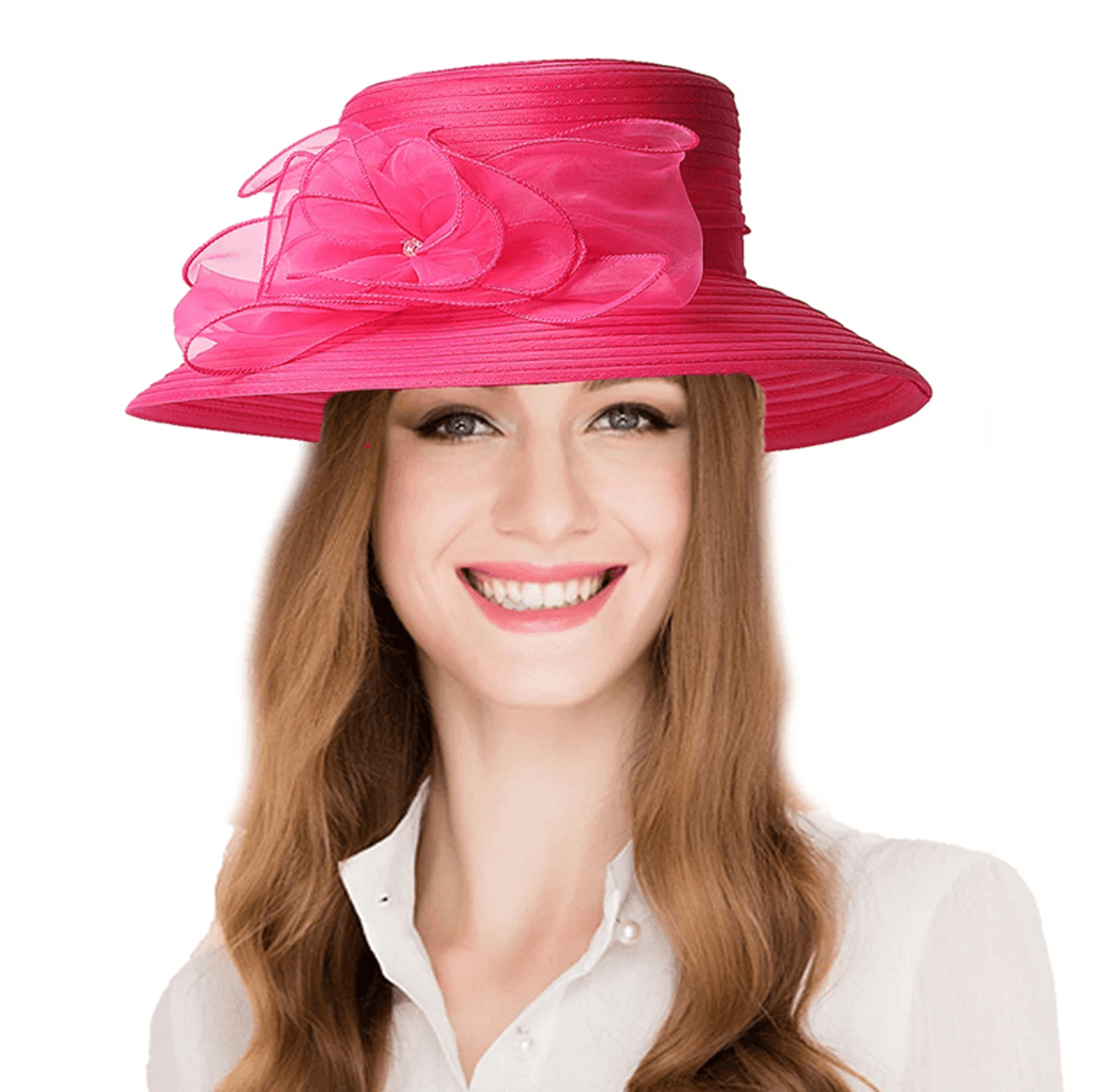 Elegant Wide Brim Church Hat For Women Floral Royal Wedding Sun Hat 4