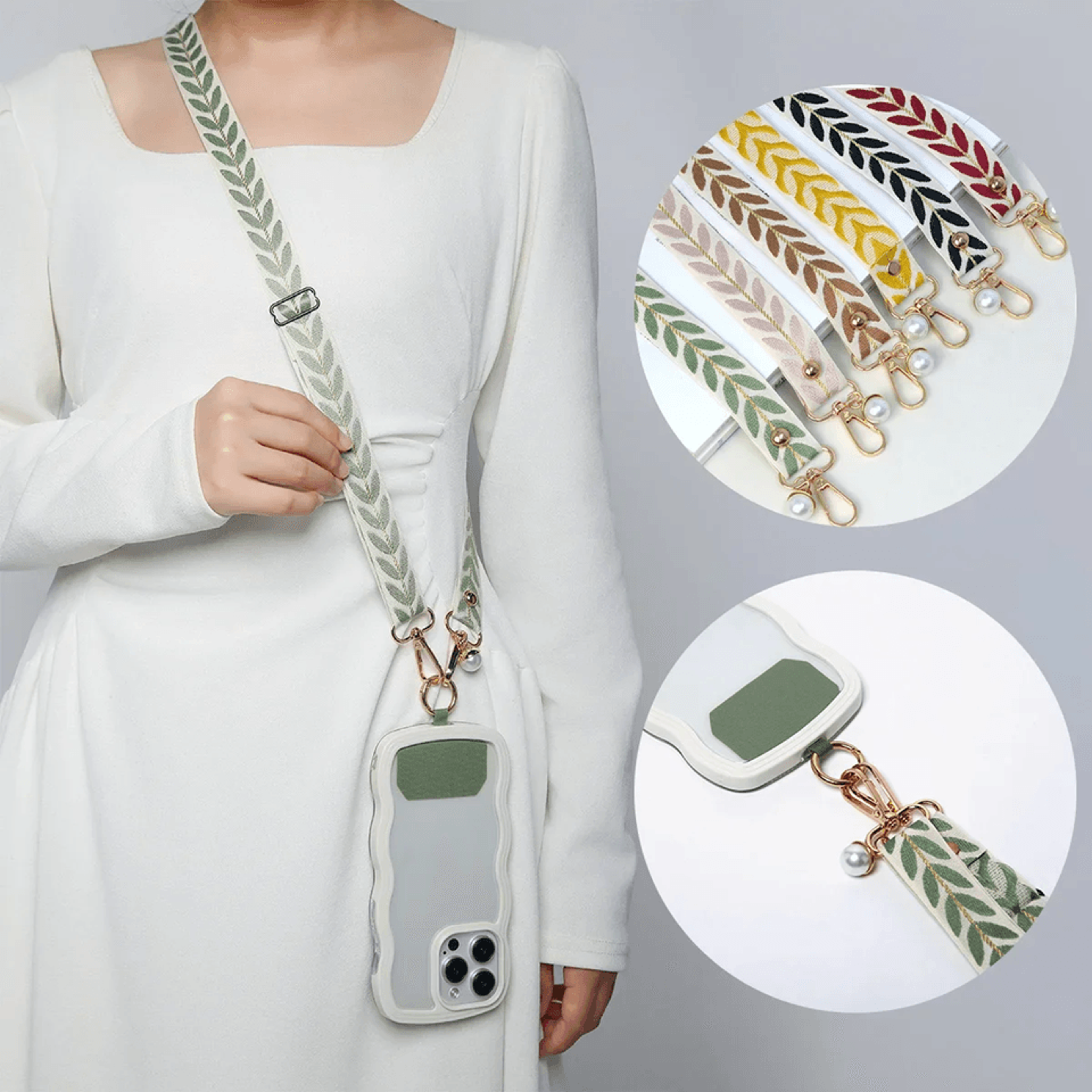 elegant pearl crossbody phone lanyard adjustable universal phone strap