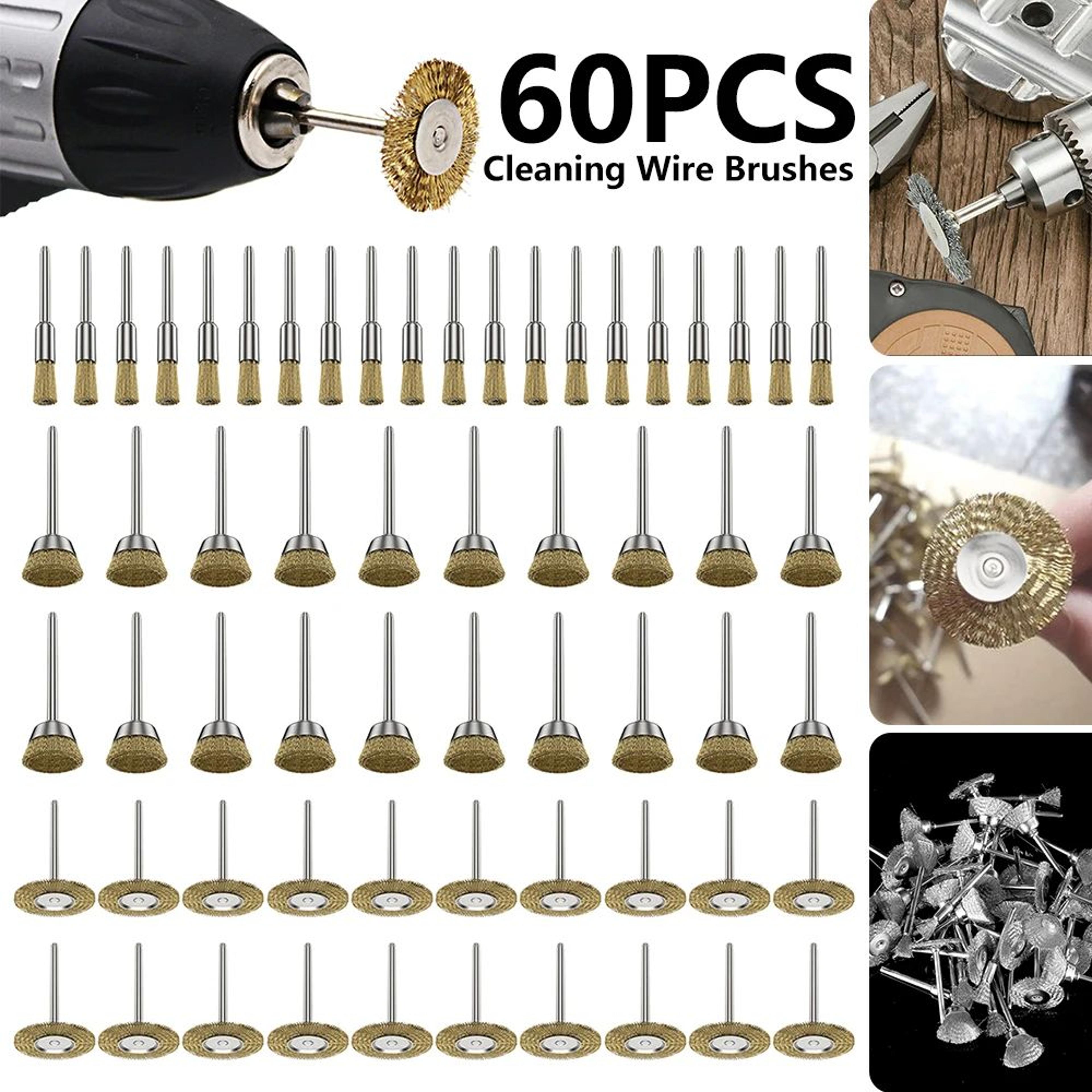60 piece rotary tool wire brush set rust removal and polishing kit