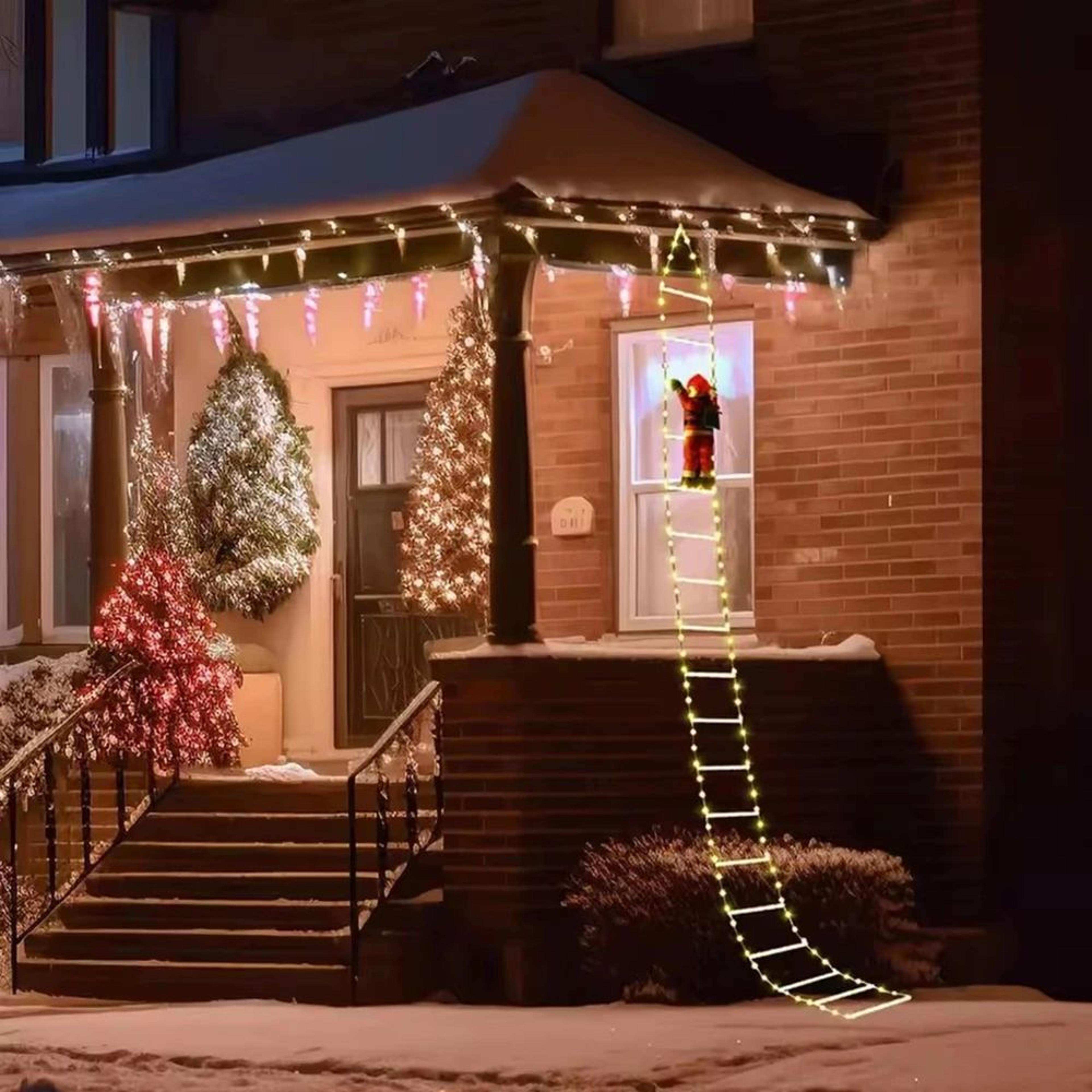 Santa Climbing Ladder Christmas Lights Waterproof Holiday Decoration For Indoor Outdoor 5